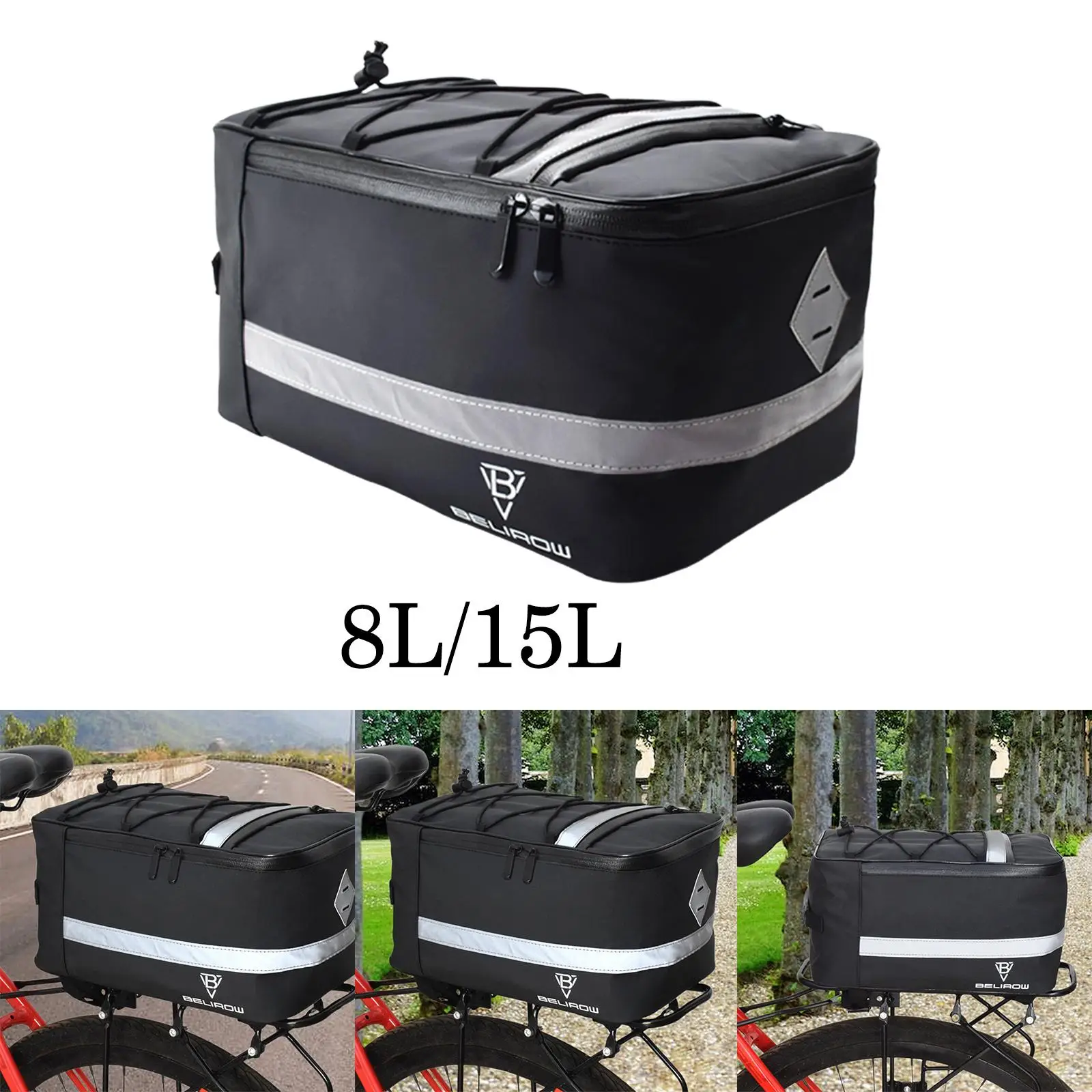Bike Rear Seat Carrier Cargo Bag Reflective Stripe for Long Distance Riding Multi Functional Large Capacity Accessory Riding Bag