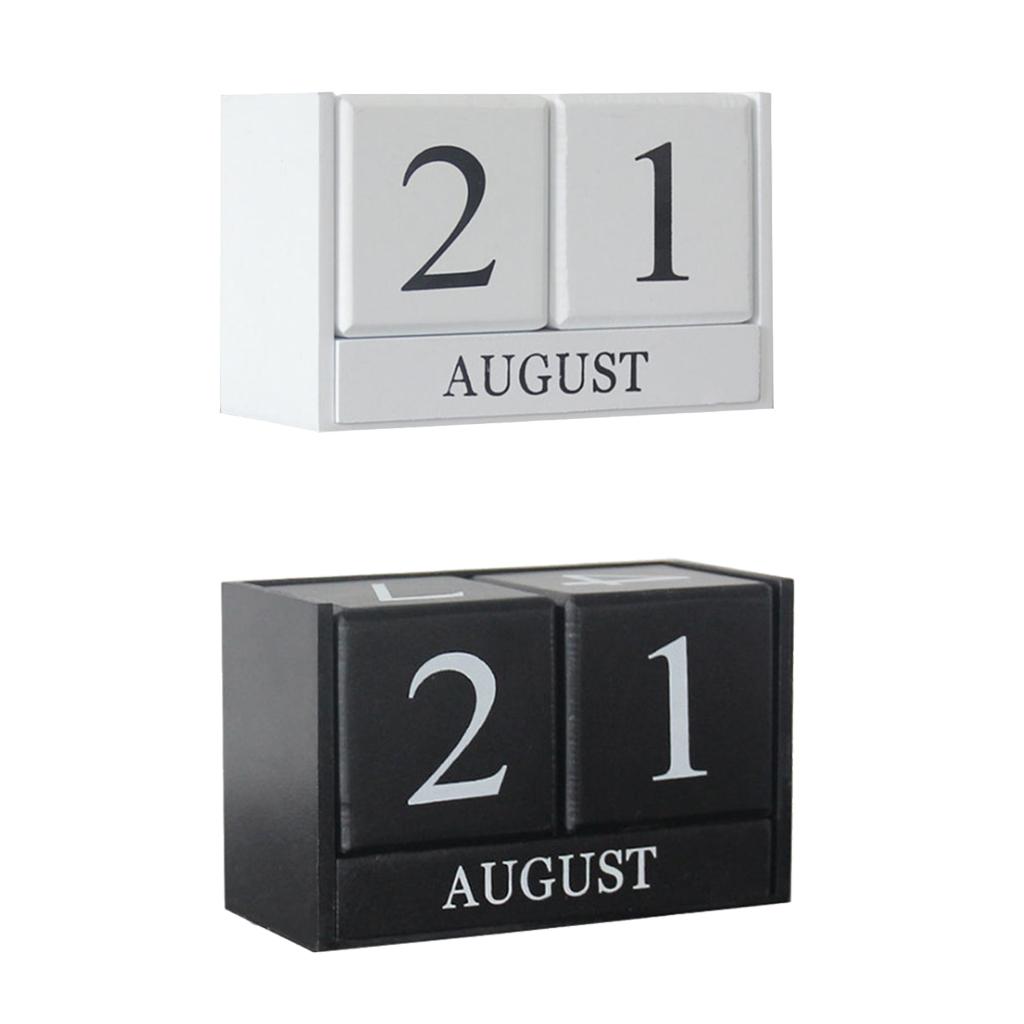 Wooden Desktop Perpetual Calendar Block Home Decor f/ Important Events Date 