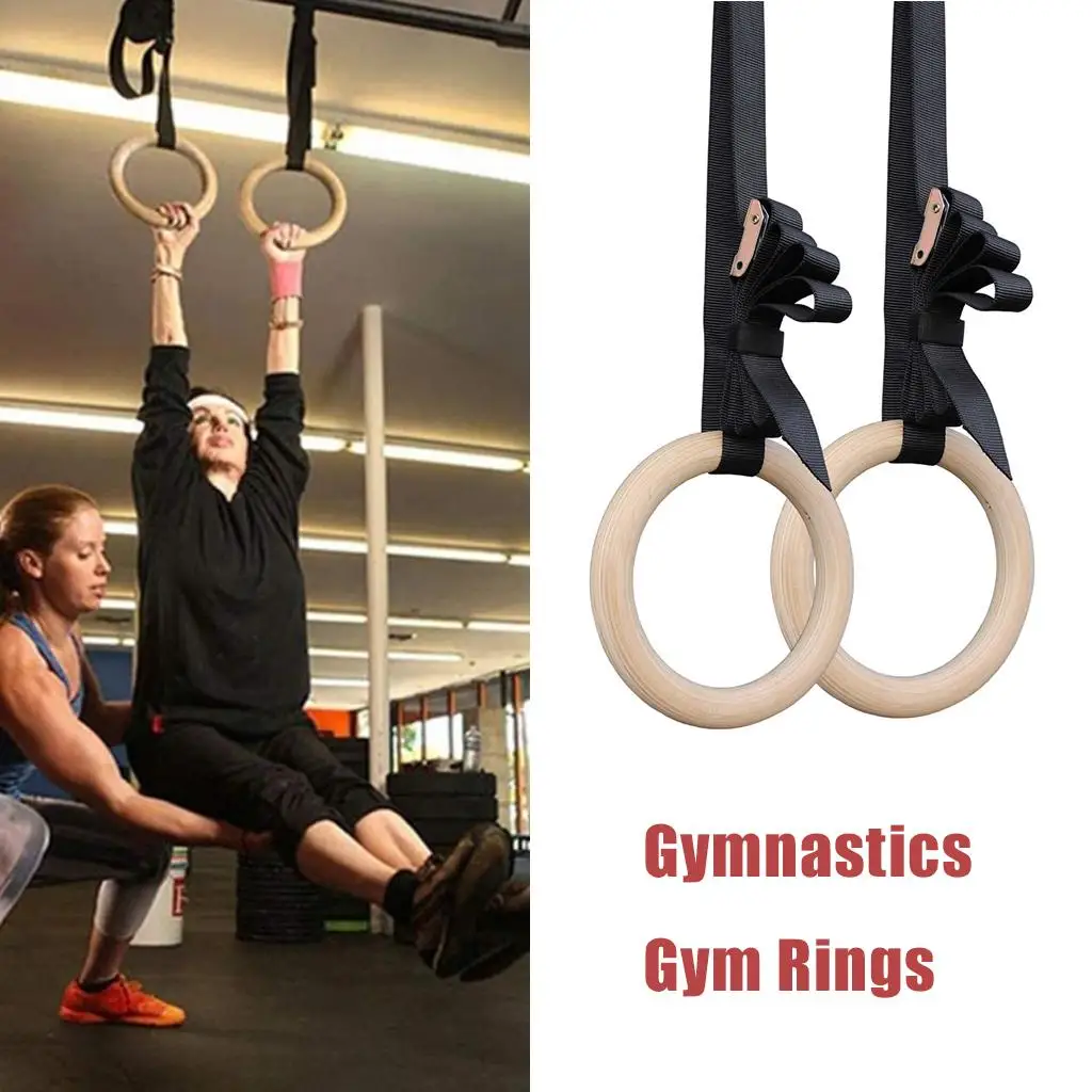 2pc Birch Wood Gymnastic s with Nylon Straps with Buckles for Men, Women or Kids