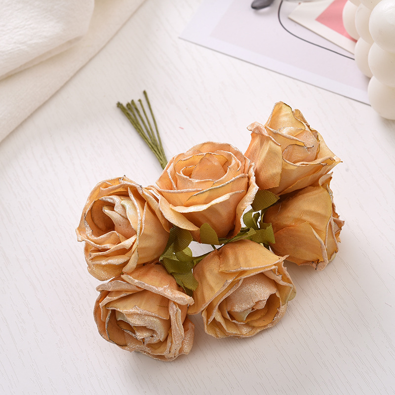 6 Stück künstliche Blumen, 4 cm, Seidenstrauß in leuchtendem Rosa für Hochzeit, Heimdekoration, DIY-Kranz, Geschenkbox, Scrapbook, künstliche Blumen – Detail 2