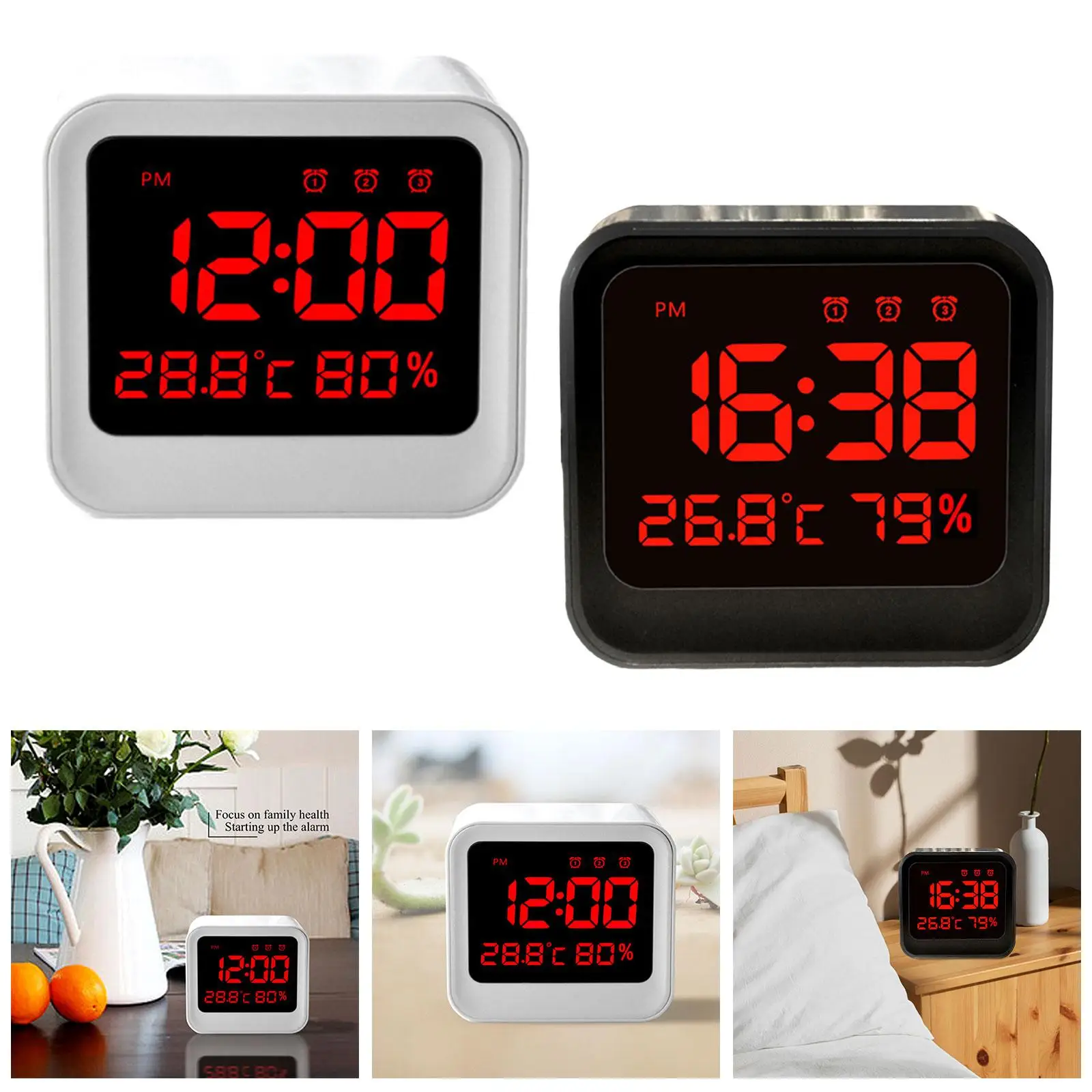 Digital Alarm Clock Temperature Display Large LED Display Bedside Clock for Bedroom Heavy Sleeper Kids Adult Office Bedside