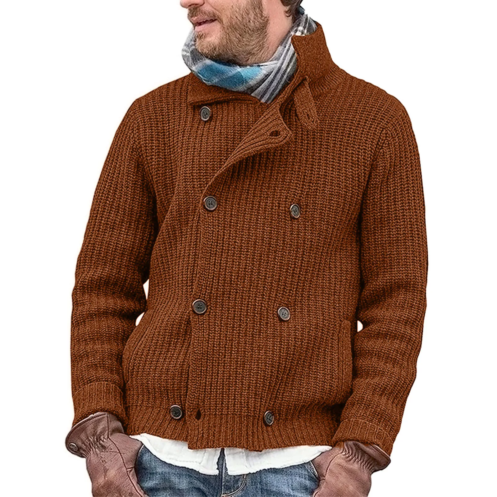 Suéter masculino de malha de botões, casaco
