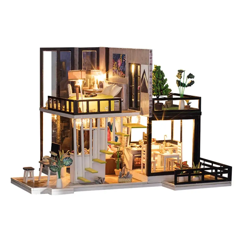 Handcrafts 1:20 Wood Miniature Dollhouse DIY Modern Villa House 