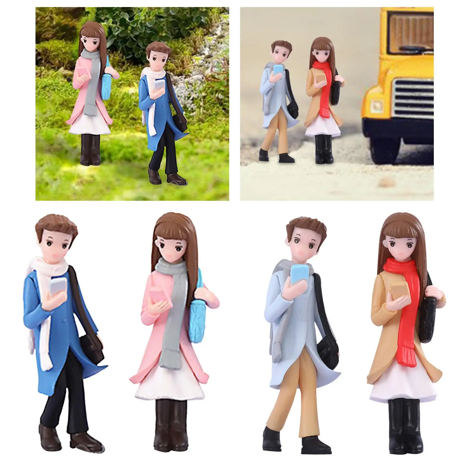 Phone Couple Hand Painted Miniature Park Street People Figures for Photography Props Scenery Landscape Dollhouse Accessories