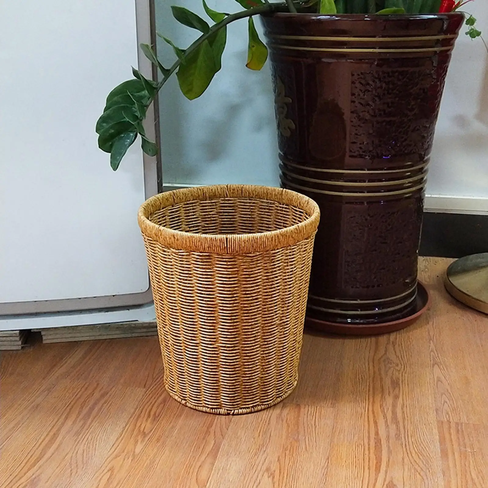 Imitation Rattan Basket Laundry Basket Sundries Storage Basket Sundries Garbage Can for Laundry Room Nursery Dorm Bathroom