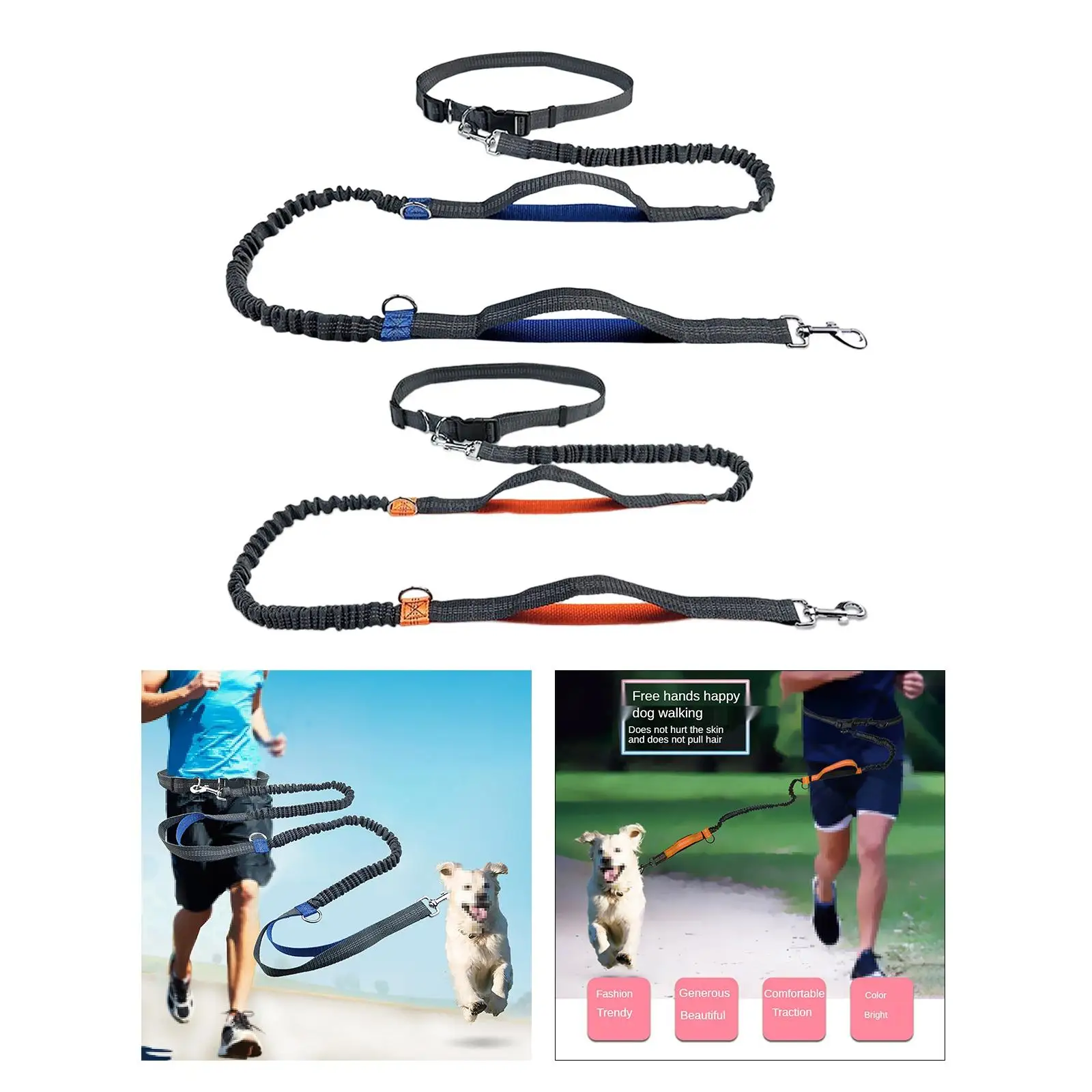 Dogs Leash Running Elasticity Hand Freely Pet Products Dogs Harness Collar Jogging Leash and Adjustable Waist Rope