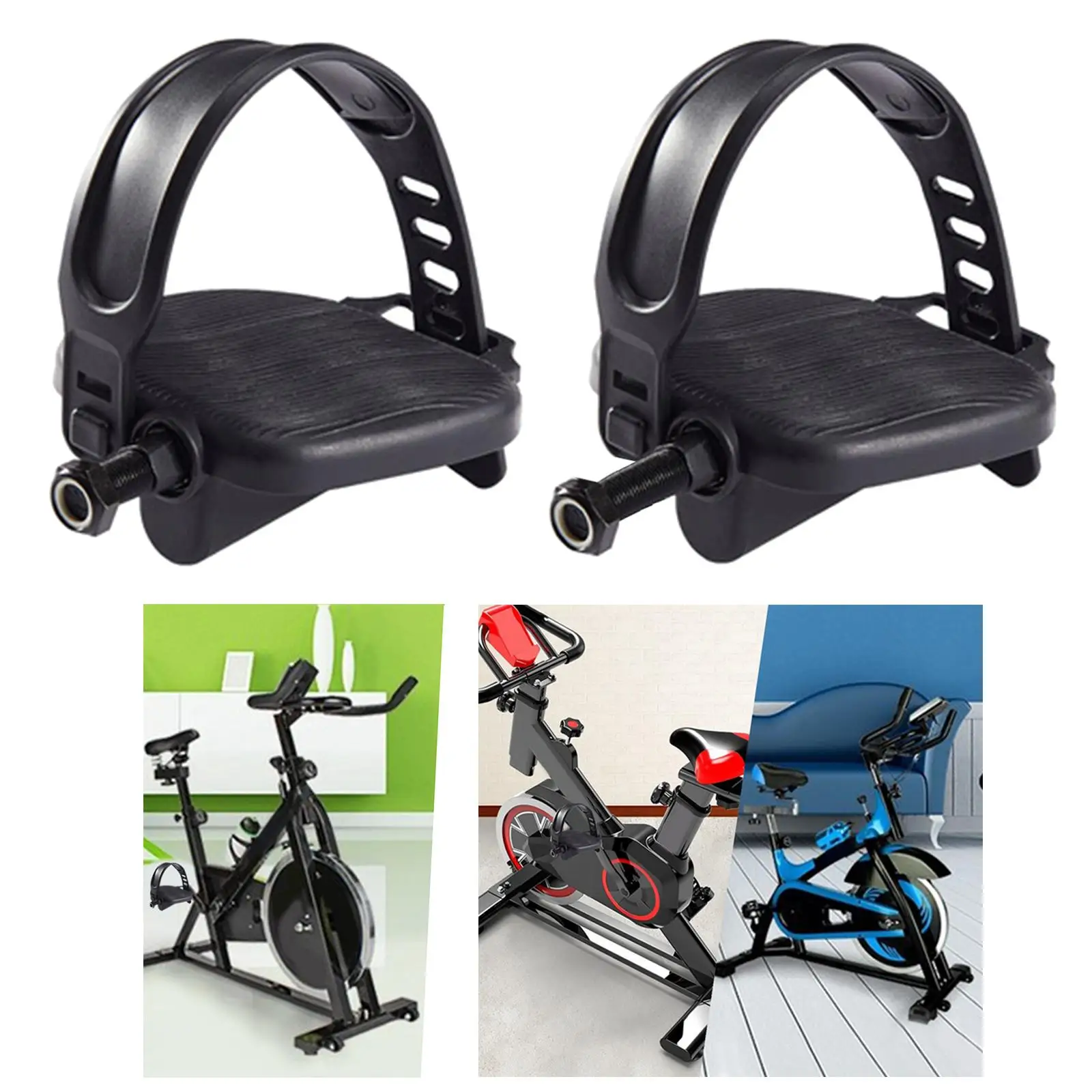 1 Pair Exercise Bike Pedals with Straps Indoor Home Gym Cycling Parts Replacement Fitness Equipment Accessories Bicycle Pedal