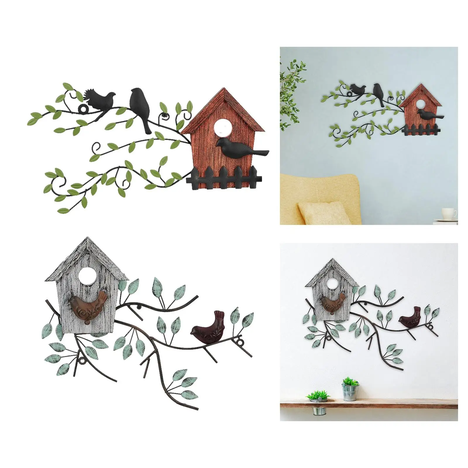 Metal Birds Wall Decor Birdhouse Art Hanging Ornament for Outdoor Holiday Gift Patio