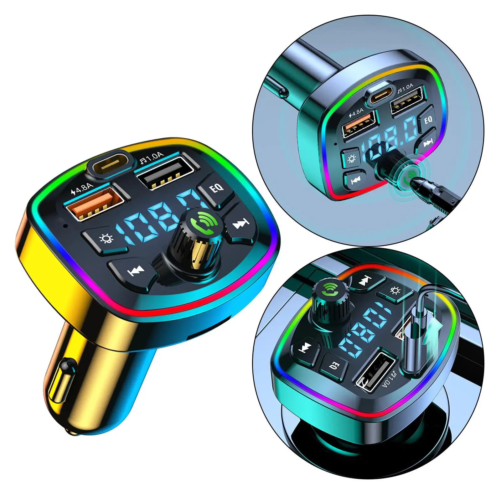 Bluetooth FM Transmitter Cigarette Lighter Bass Music Player with 2 USB Port