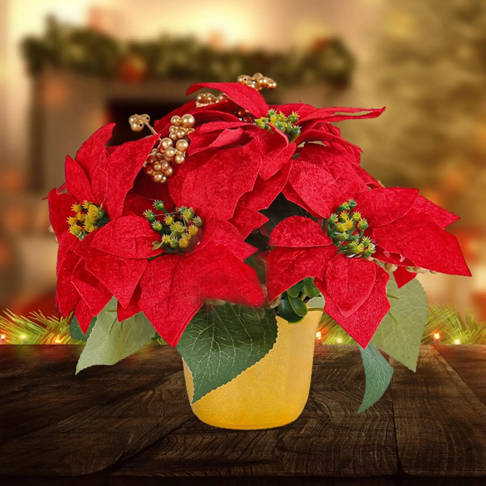 Potted Red Poinsettia Christmas Artificial Red Poinsettia Plant for Tabletop