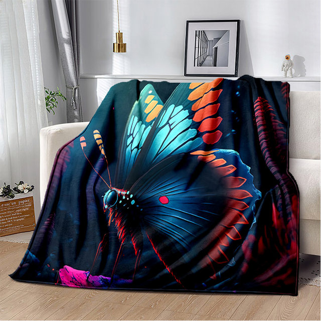 Vintage Butterfly Blanket - Papillon Art Bohemian Bedding2- Blue and Pink - Sherpa Fleece outlet Blanket - Papilli,n