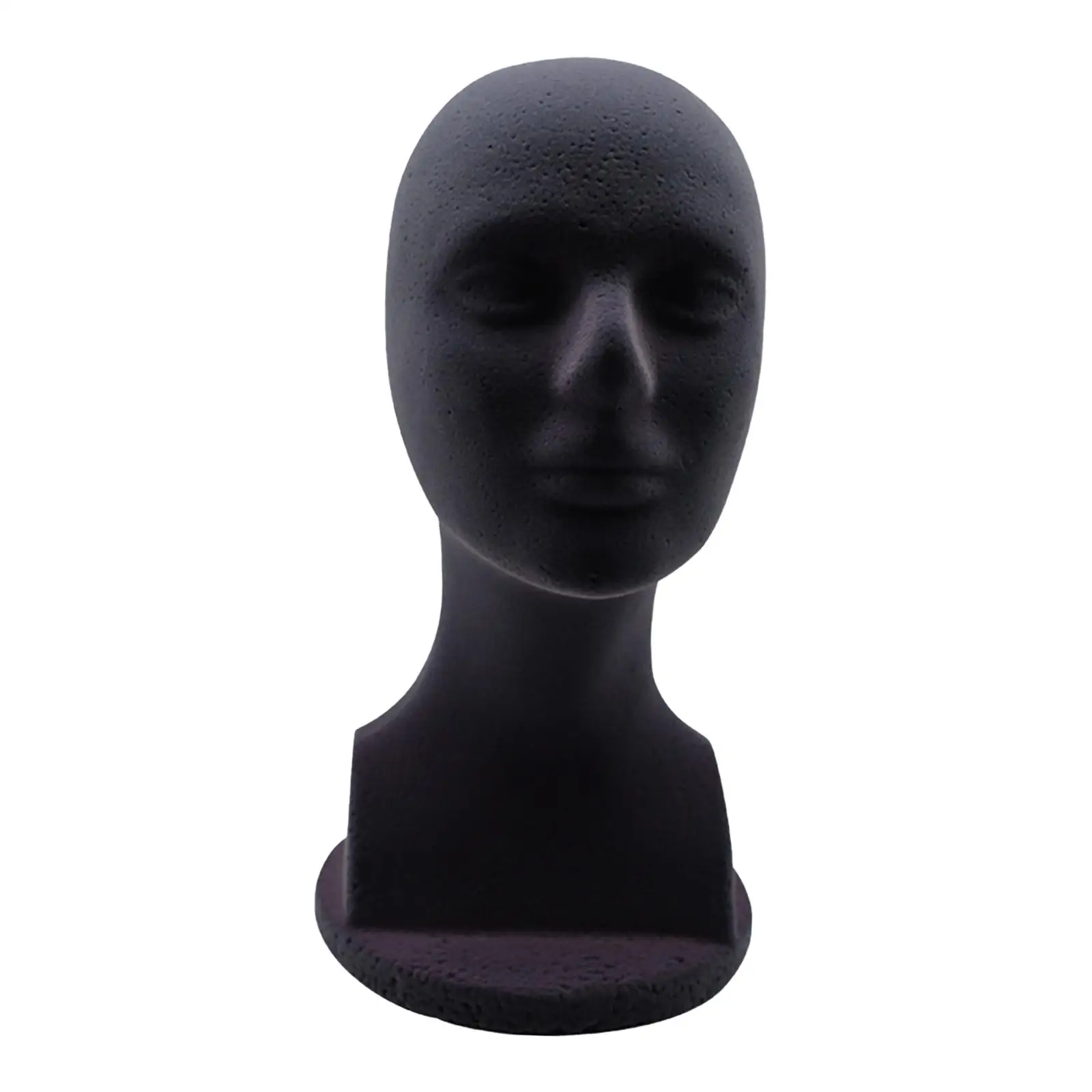 Man Styrofoam Mannequin Head Model Hat Display Stand Black 48.5cm Head Circumference Accessories 12.6 inch Tall DIY Stable Base