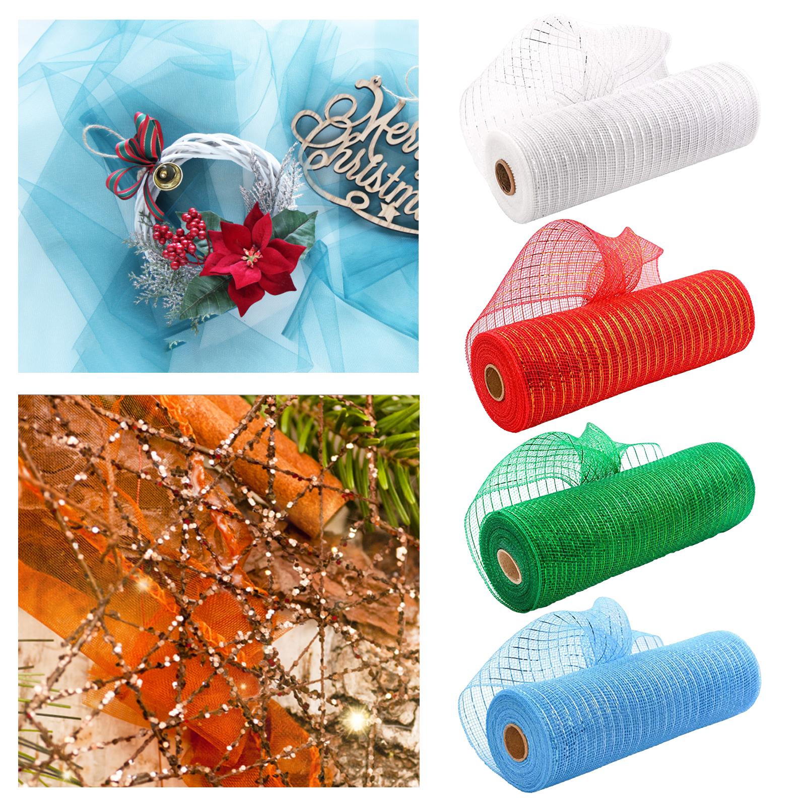 Mesh Ribbon Rolls Metallic Foil 10Yards 10inch 4 Rolls Poly Mesh Ribbon for Wreath