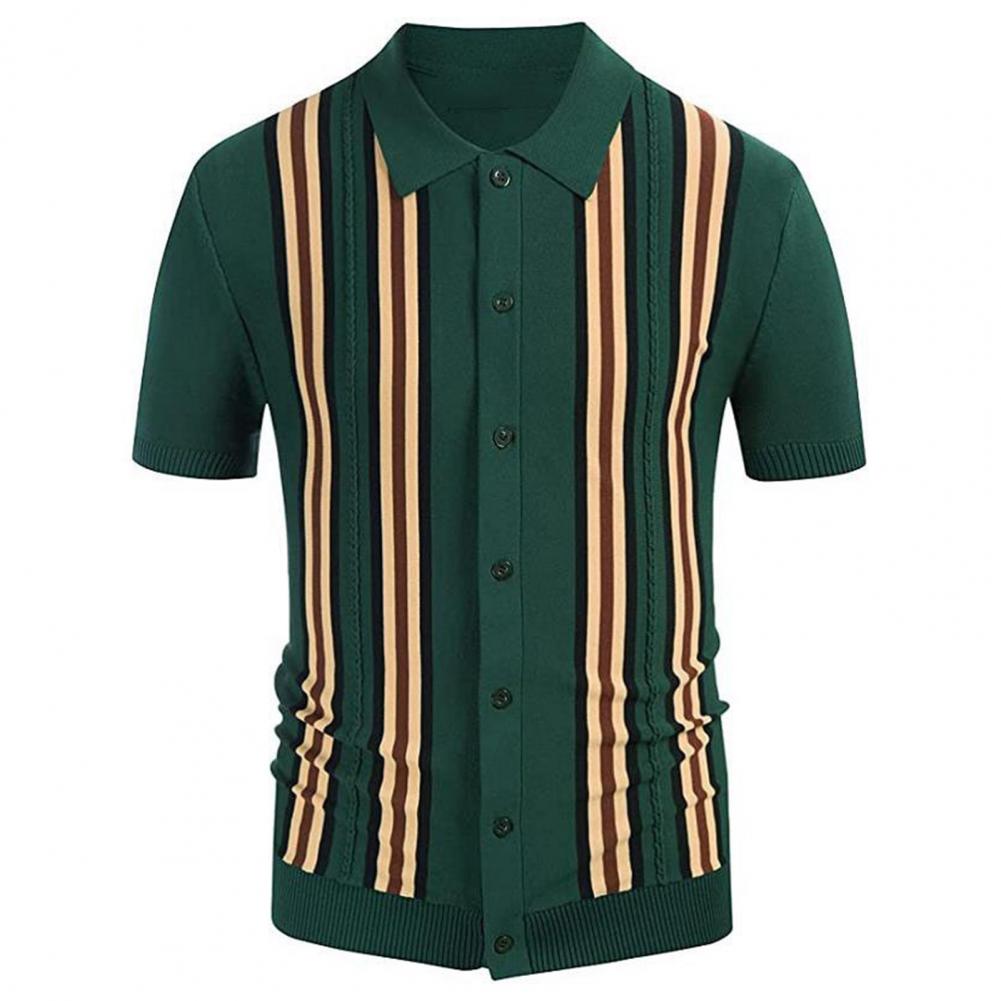 Men's Summer Knitted Shirt Contrast Color Single breasted Short Sleeve Stripe Print Knitted Summer Tops Male Clothes 16 S501272bc6c2545f3aa4af677e0b0343cH