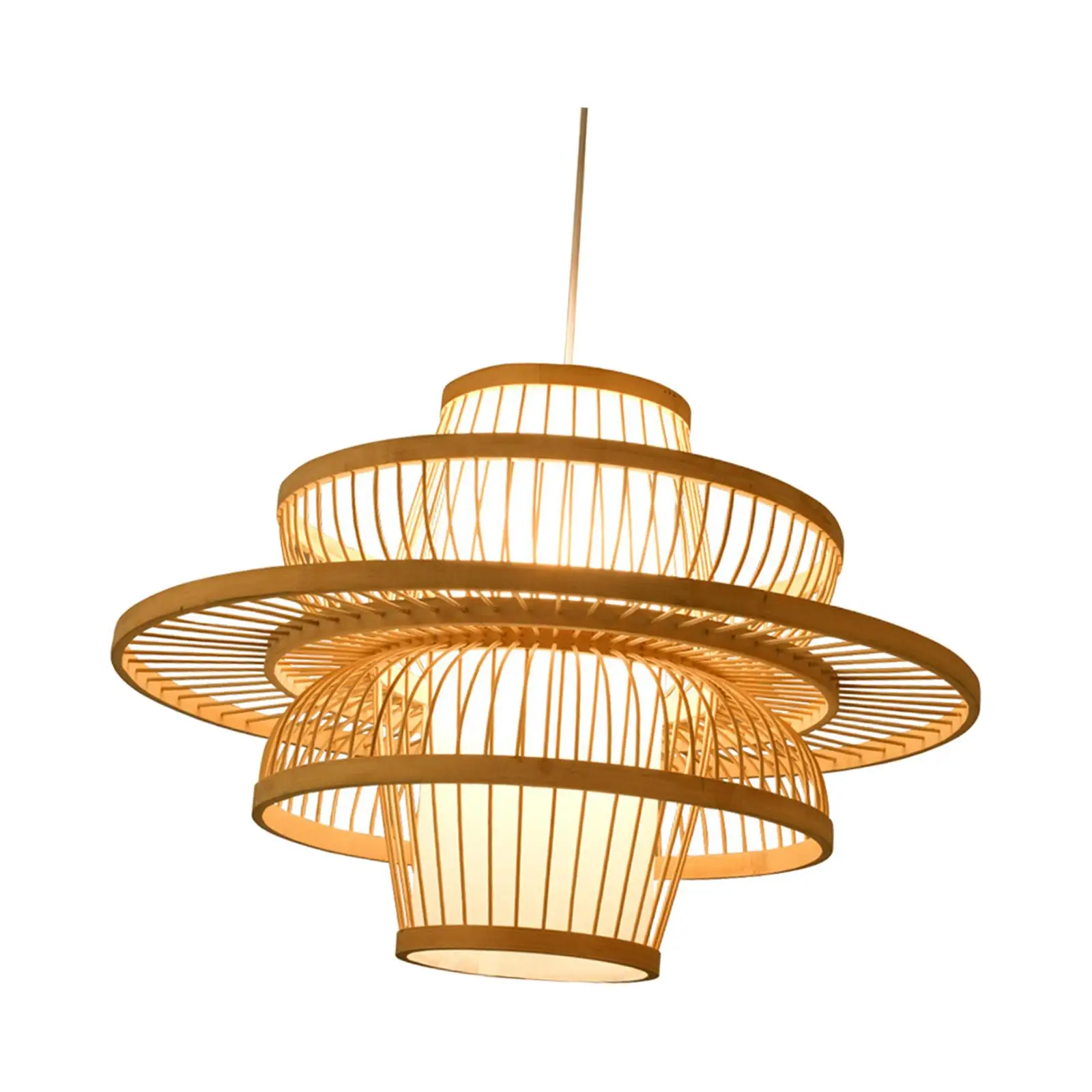 Retro Style Handwoven Bamboo Lamp Shade Pendant Light Cover Chandelier Hanging for Restaurant Kitchen Teahouse Cafe