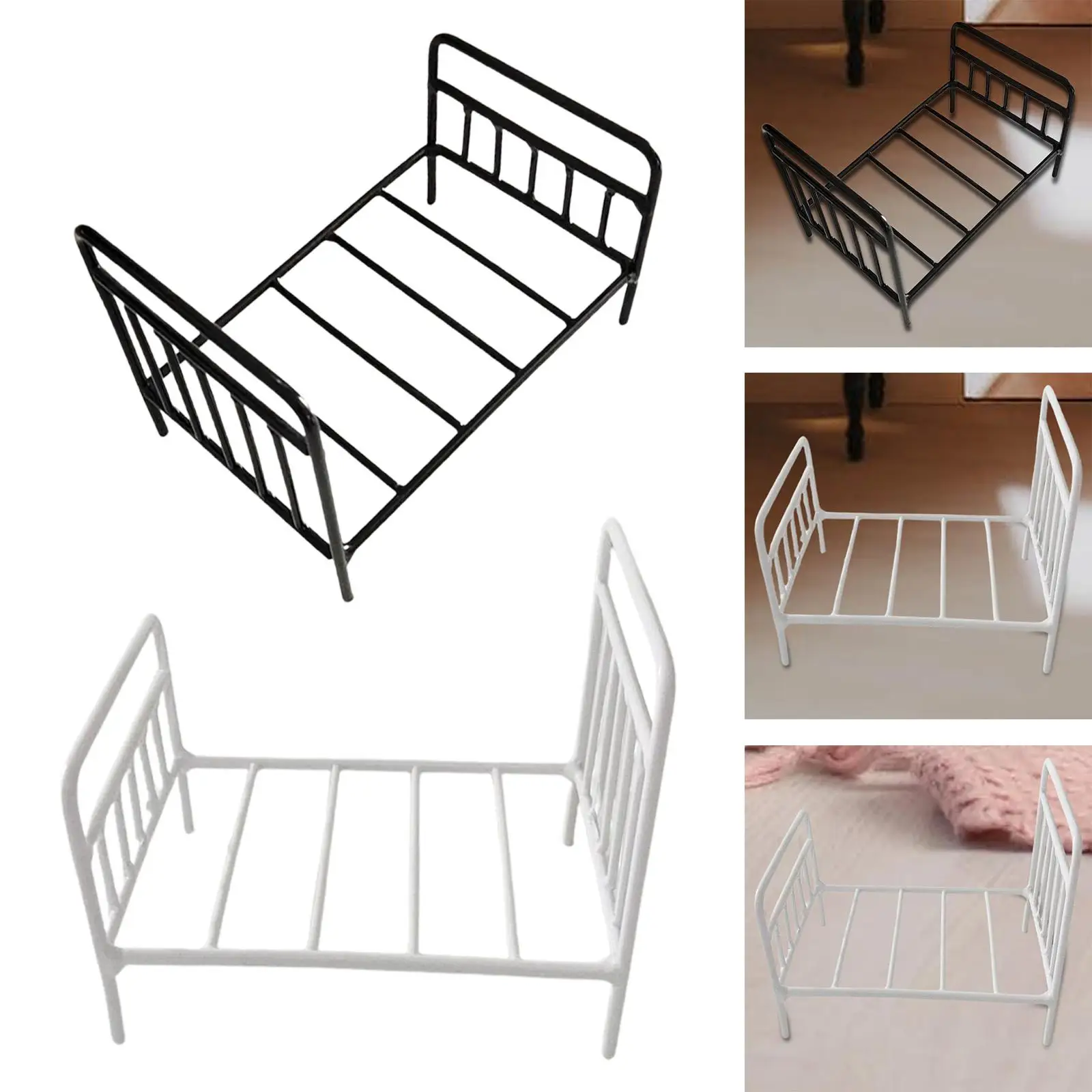 Mini Dollhouse Furniture 1:6 Metal Bed for Dollhouses Bedroom Pretend Toys Life Scene Props DIY Accessories