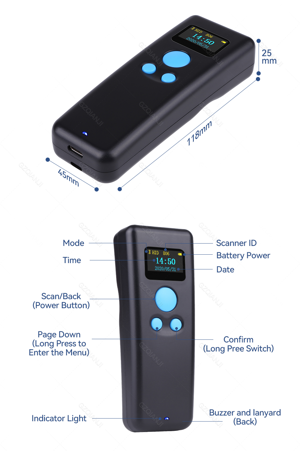 scanner de sans fil mini lecteur qr portable usb prise en charge du téléphone ipad