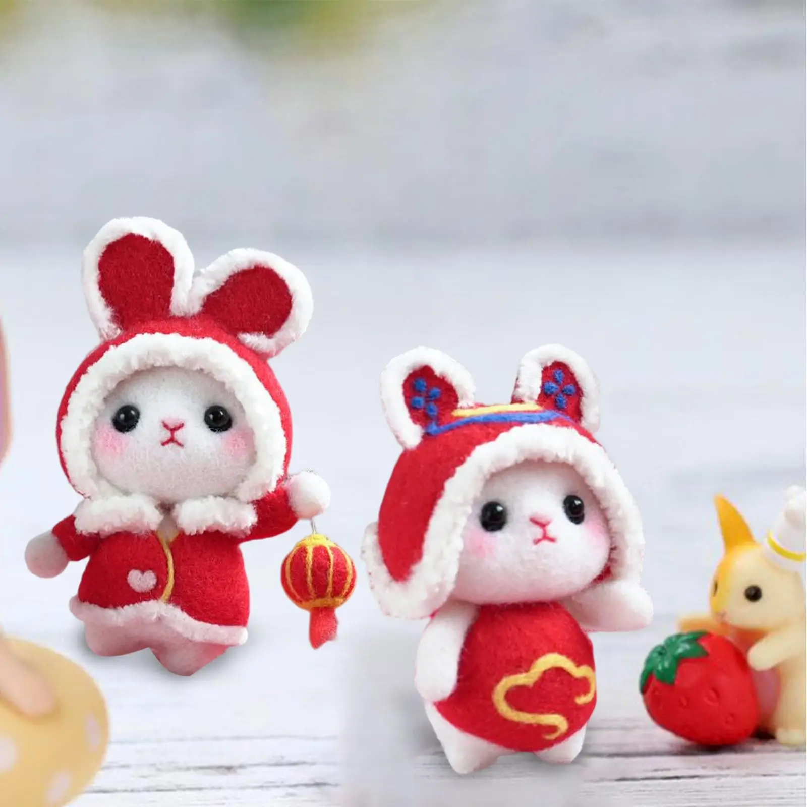 Portable Rabbit Wool Felt Kits Needlework 2023 Rabbit Year New Year Spring Festival Christmas Doll Toy for Beginners Sewing Kit