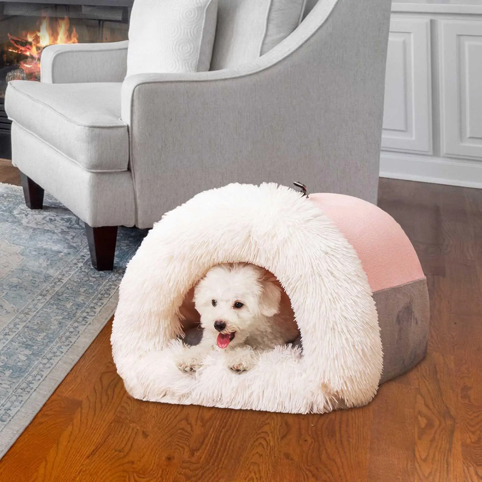 Semi Enclosed Pet Cat Nest Cat Bed Anti Slip Bottom Potable with Handle Calming Pet Supplies Cozy Kennel Hideout for Cats Dog
