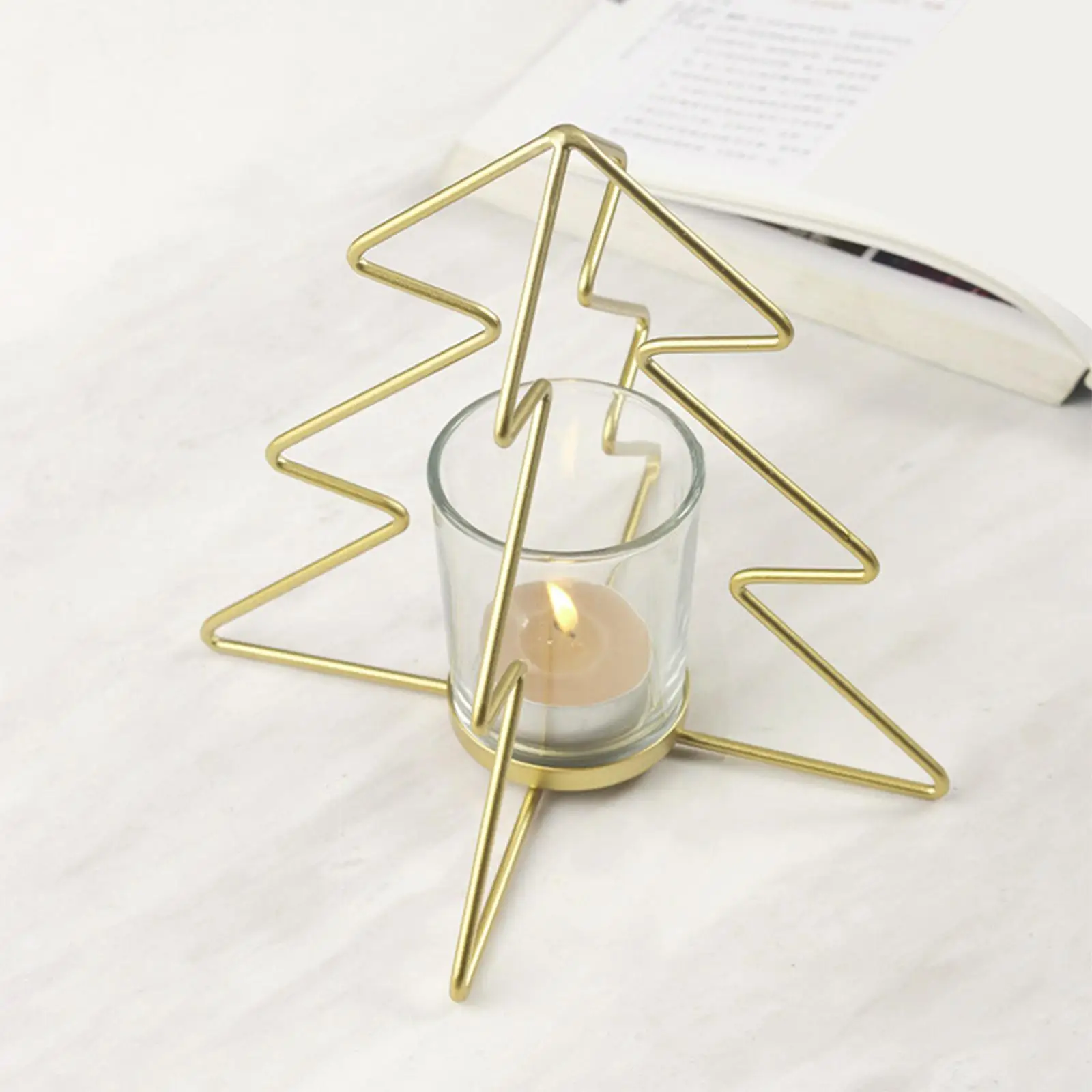 Xmas Tea Light Candle Holders Simple Metal Xmas Tree Table Candle Holder for Home Fireplace Holiday Festivals Dining Room