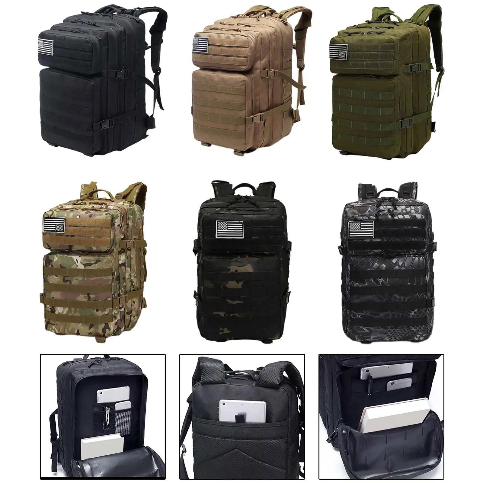 Large Tactical Backpack Hiking Rucksack Day Pack Adjustable Survival Outdoor Mountaineering Bag Pack School Climbing Equipment
