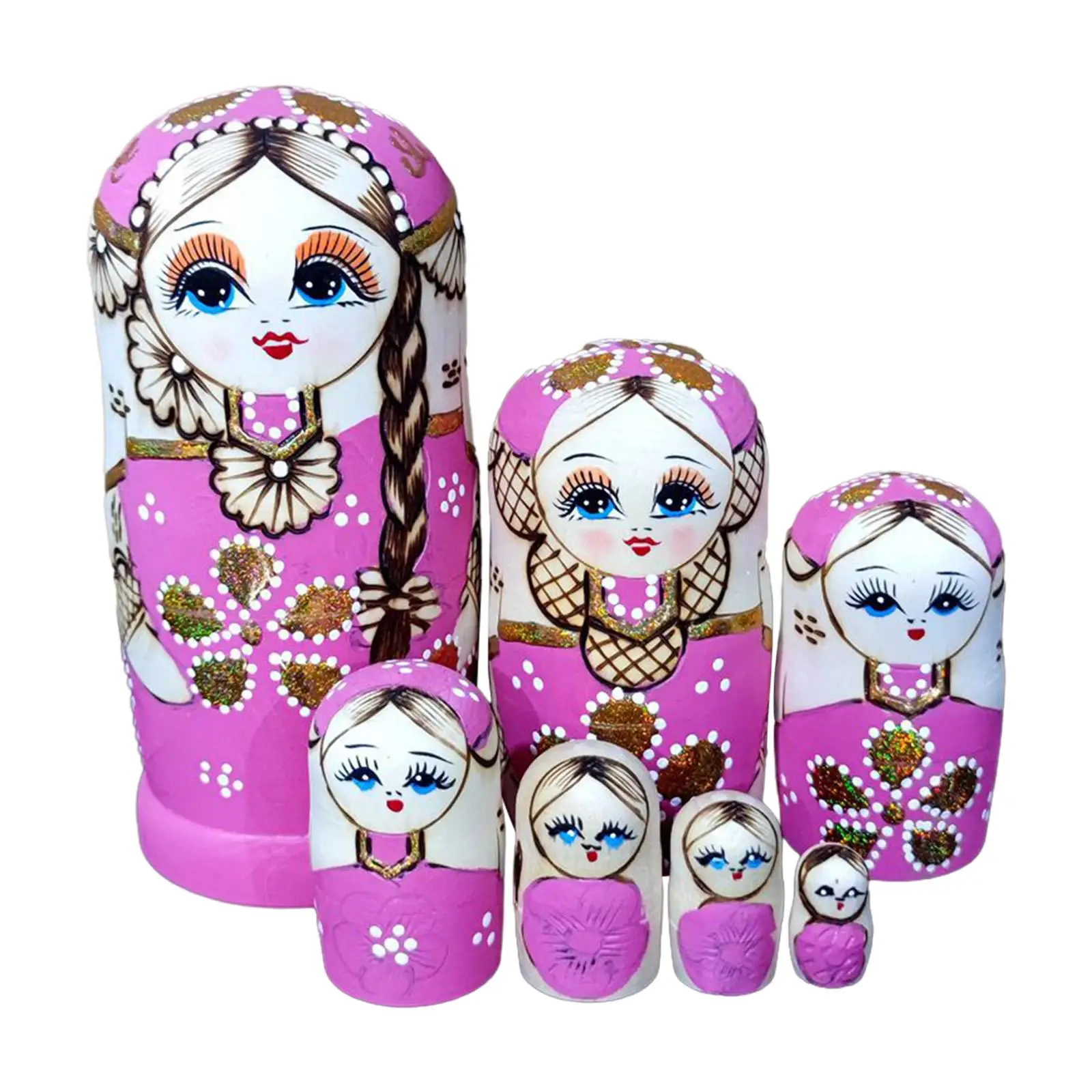 7Pcs Russian Nesting Dolls Cute Holiday Collectible Handpainted Decoration