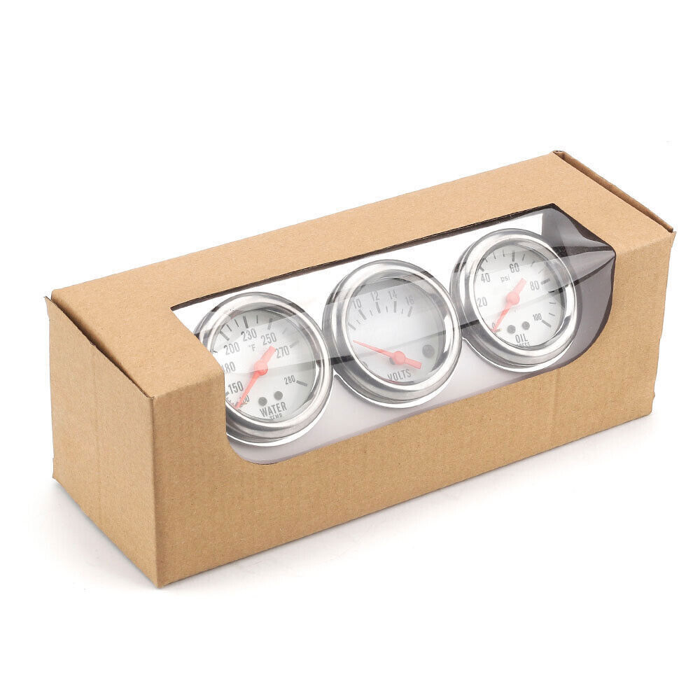 Racing style Oil Pressure Water Temp Volt Meter Gauge With Sensor Triple Gauge Set Mechanical Chrome Panel White Face