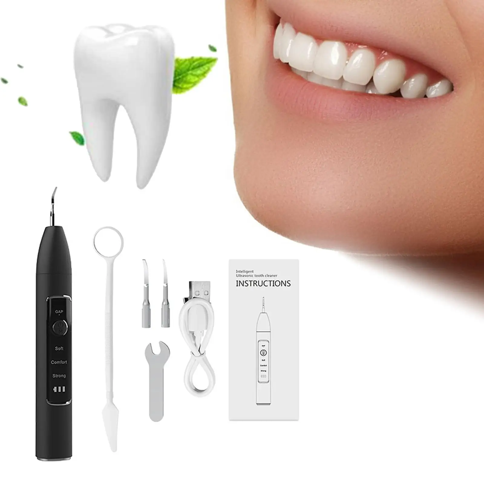 Teeth Cleaner Portable Electric Cleaner Tool Professional with Mouth Mirror 3 Working Modes Tooth Stain Remover for Home Travel