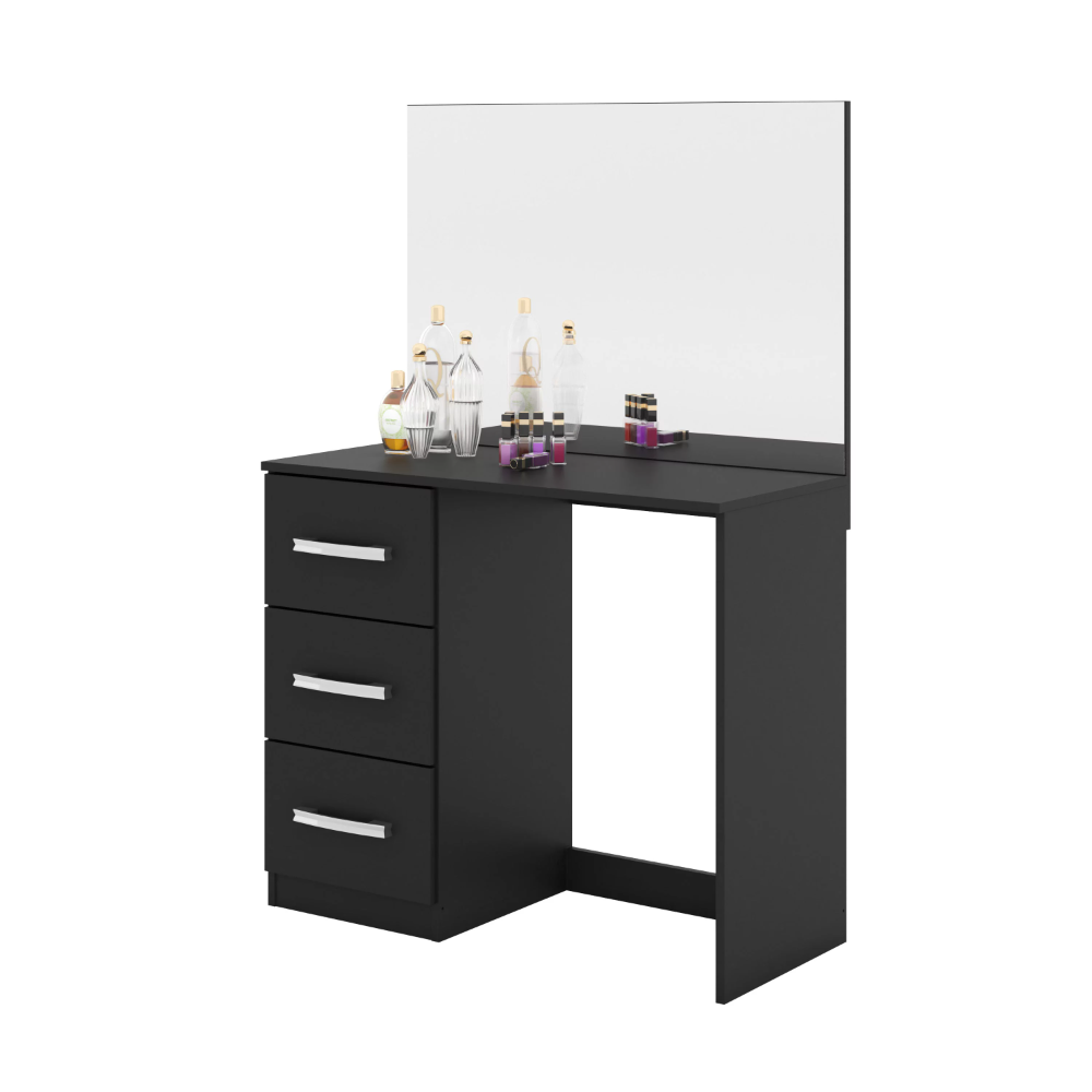 Description Picture 2 of itemKira Modern Makeup Vanity Table with 3 Drawers, Wide Mirror, Black Painted, for Bedroom dressers