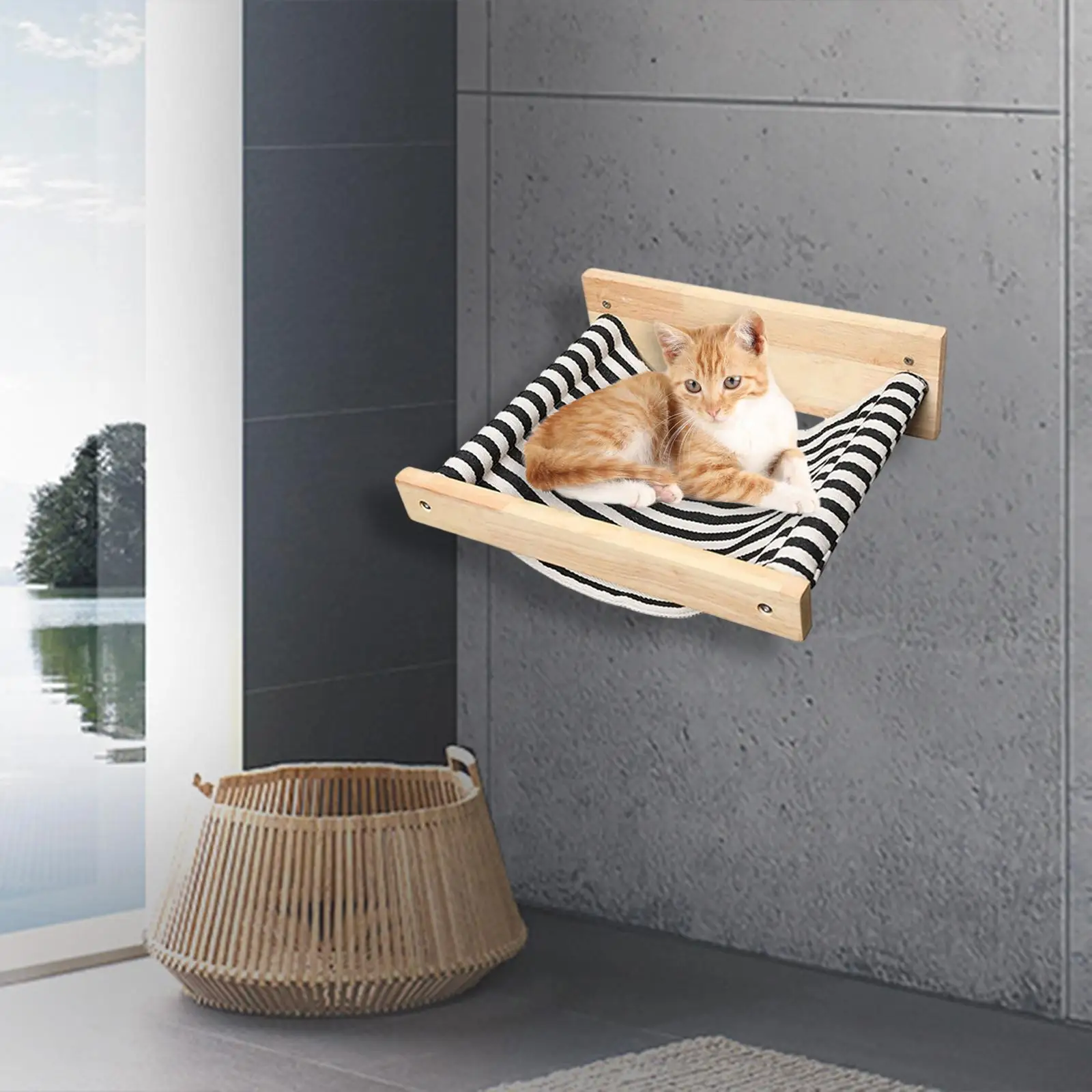 Cat Hammock Wall Mounted Resting Seat Soft for Indoor Cats Cat Perches Comfortable Playing Black Stripe Cat Shelves