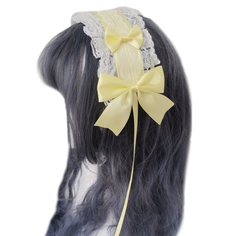 Anime Maid Stirnband für Mädchen Lolita Rüschen Spitze Stirnband mit Band Bowknot Comic Show Mode Frauen Haarband Kopf bedeckung – Detail 3