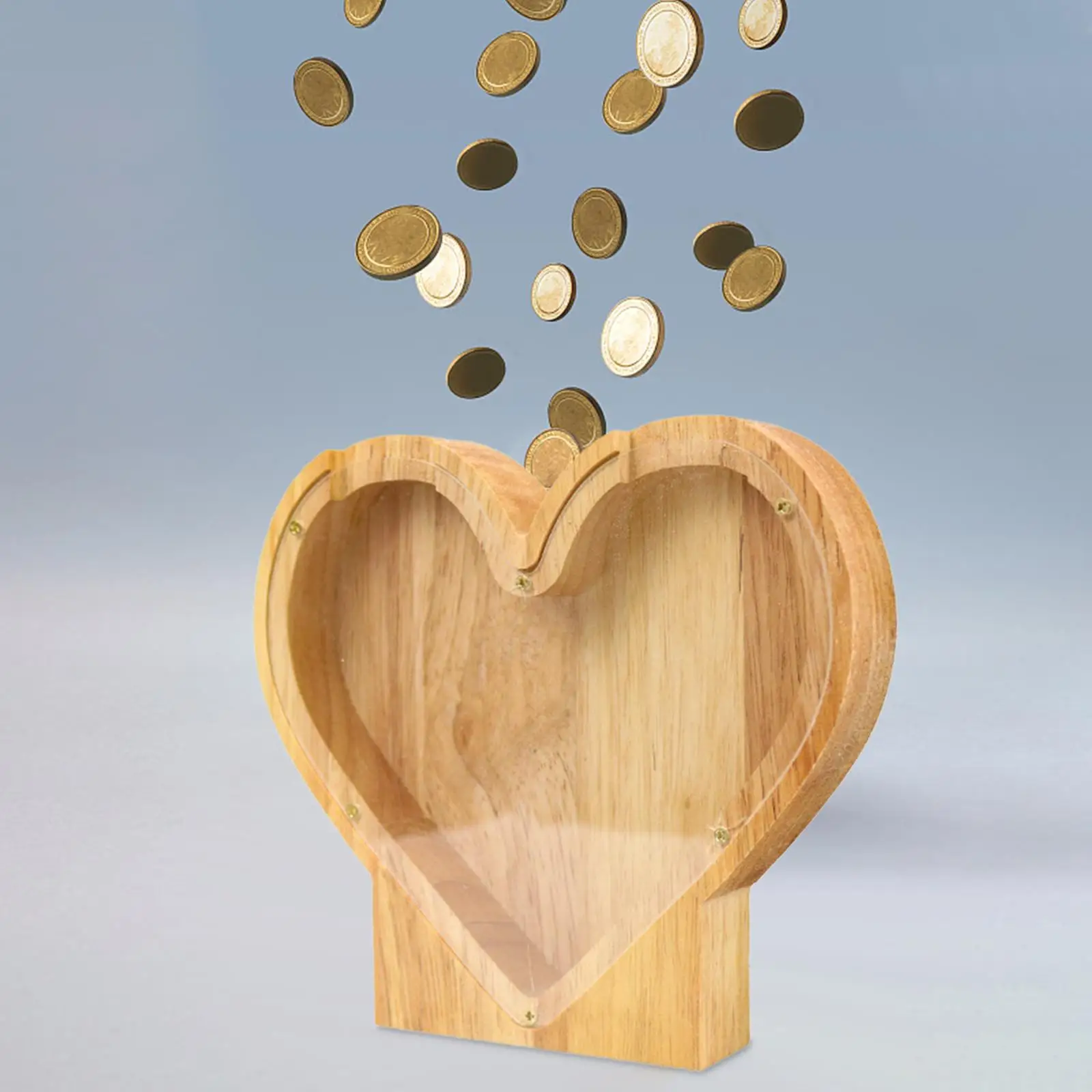 Wooden Piggy Bank Heart Shaped Ornaments Decorative Positive Behavior Saving Box for Bookshelf Tabletop Bedroom Cabinet Office