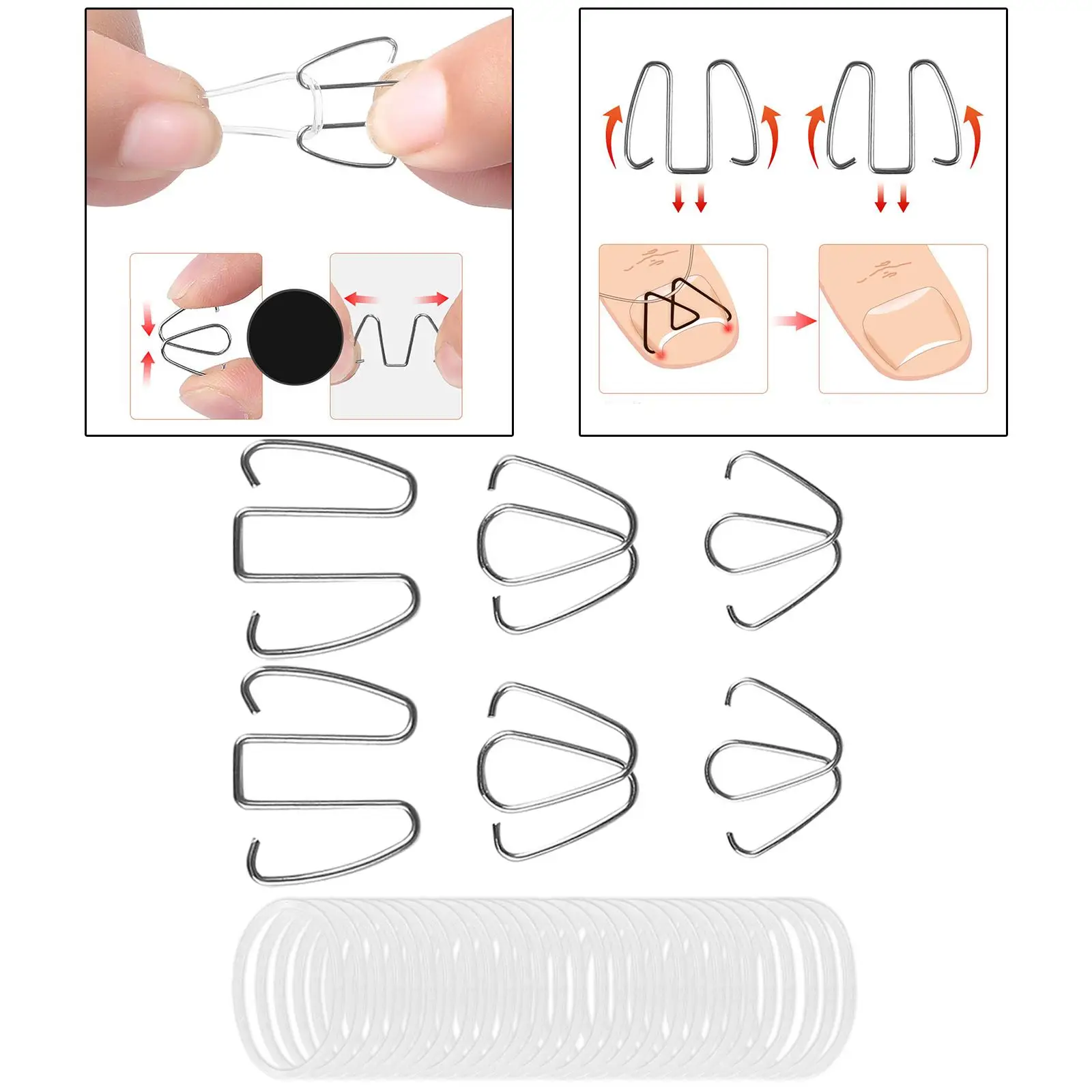 6 Pieces Ingrown Toenail Corrector Wire with Rubber Rings Foot Care Tool Ingrown Toenail Lifter Recovery Tool Bunion Corrector