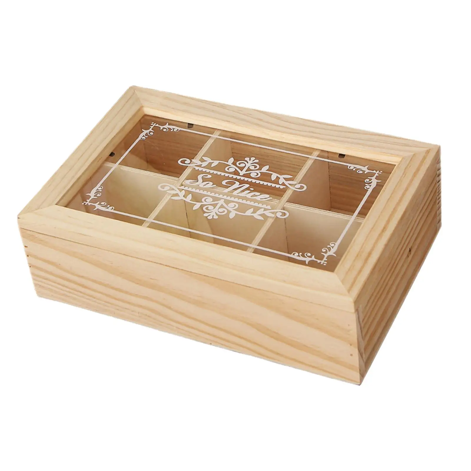 Wooden Tea Box 6 Grids Multifunctional Tea Storage Box with Lid Tea Bag Holder for Home Cabinet Kitchen Decor Organization