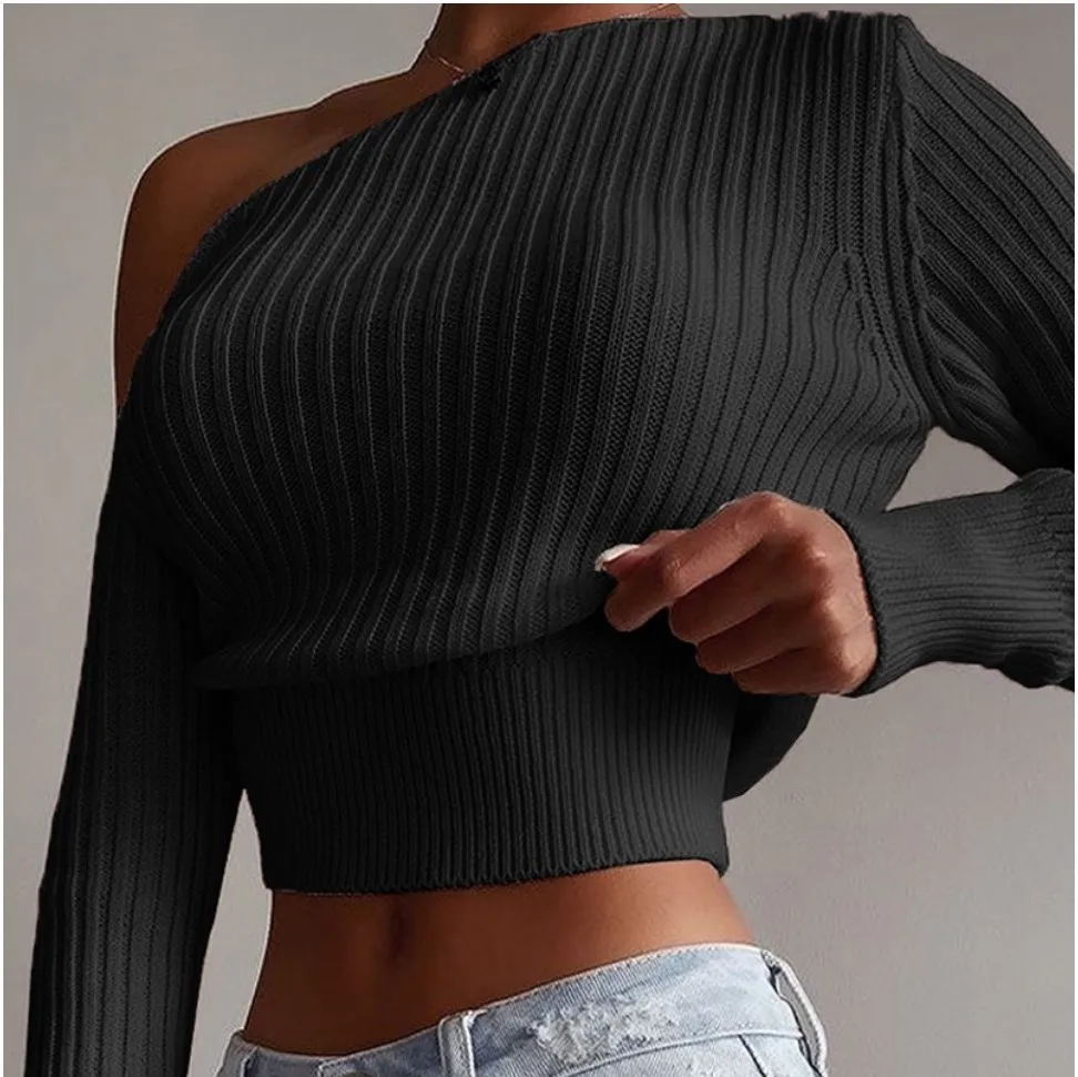 blue sweater Women's Fashion Tops Unique One Shoulder Female Spring Sweater Tops Sexy Party Casual Cozy Lady Knitted Sweater Tops christmas sweatshirt