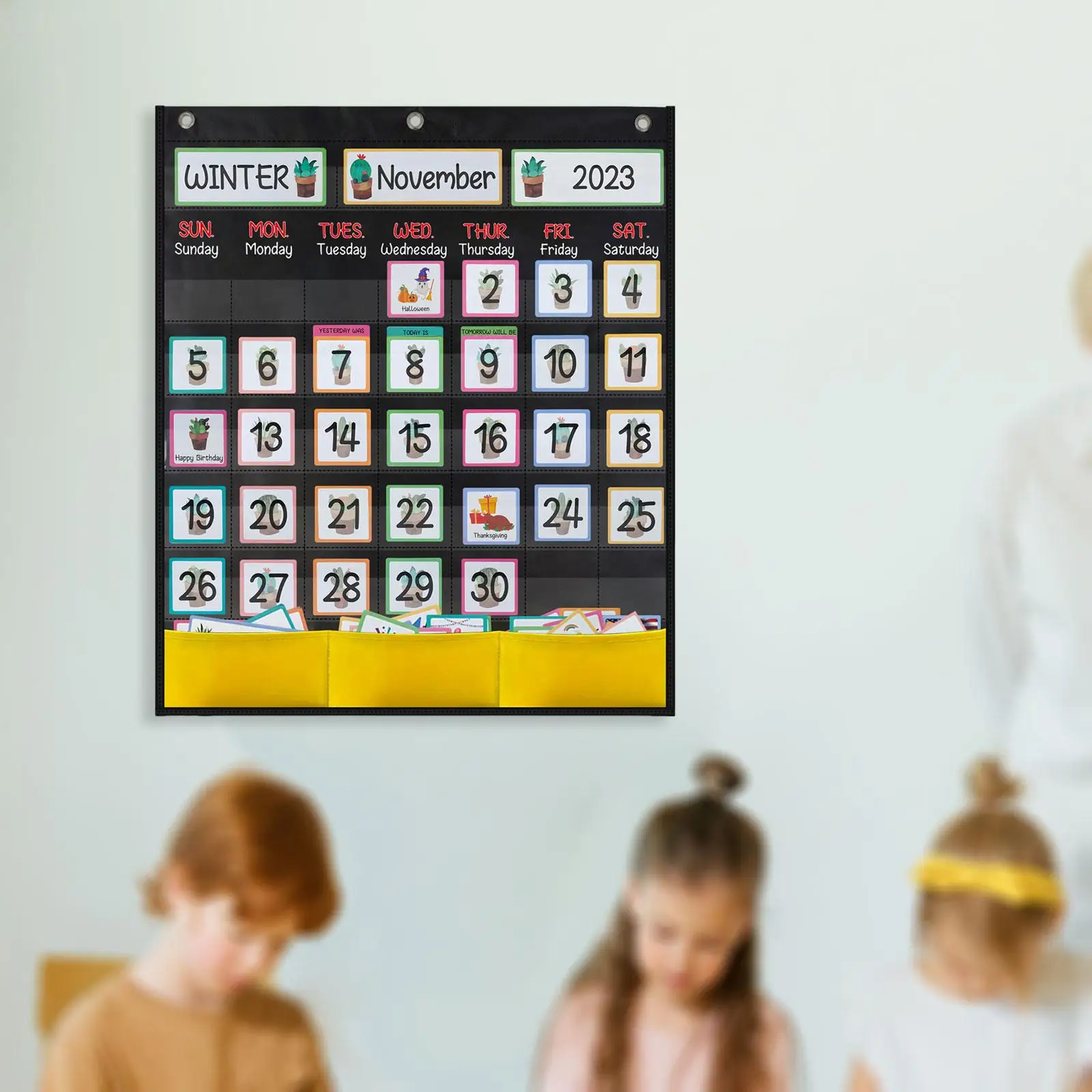 Calendar Pocket Chart Early Learning Teacher Supplies Weekly Calendar Festival Classroom Calendar for Homeschool Kids Learning
