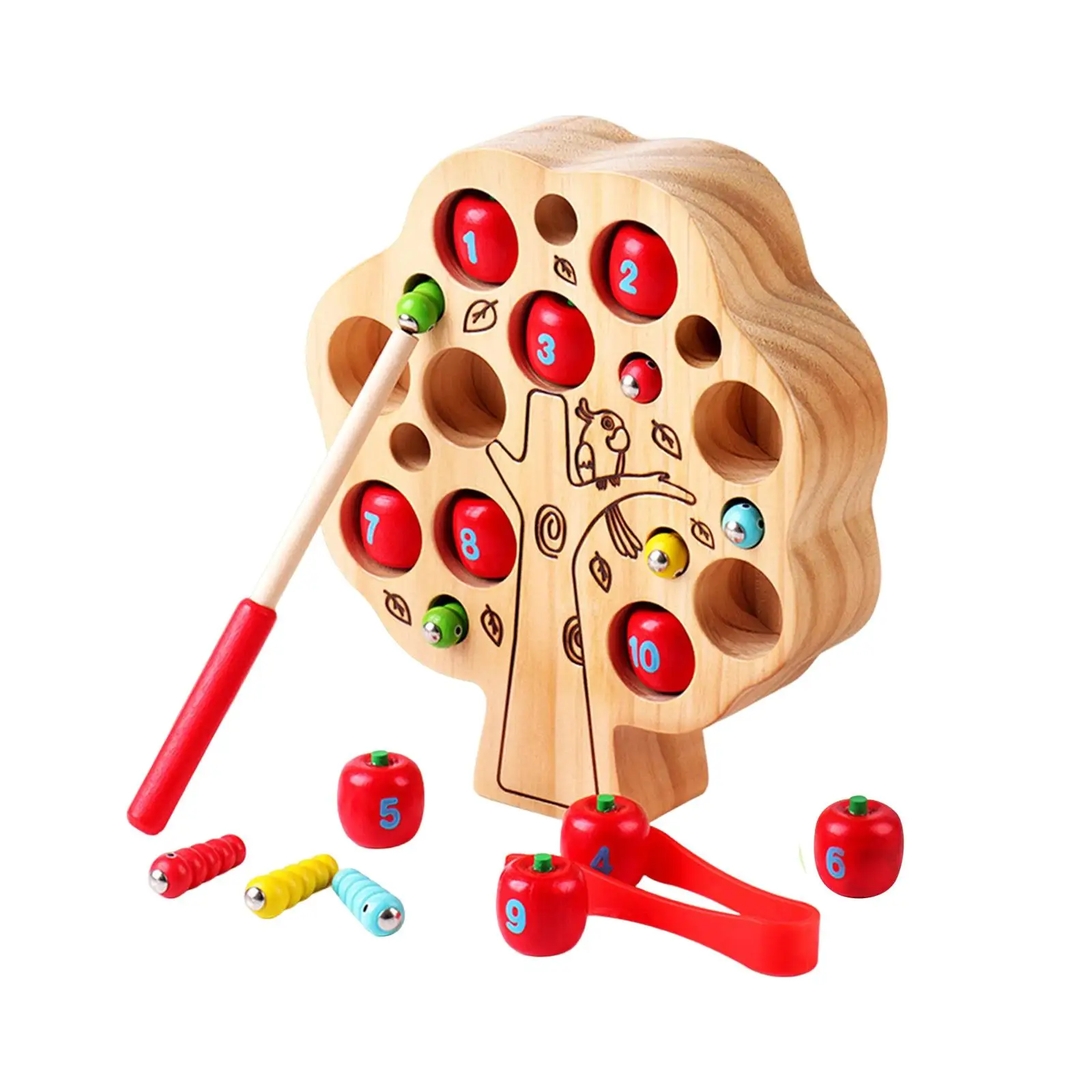 Wood Montessori Educational Toys Catching Worm Fine Motor Skill Toy Preschool Training Counting Wooden Game Toy for Boys Girls