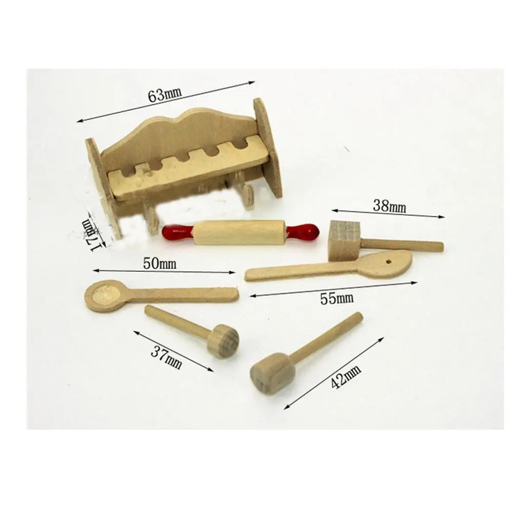 7pcs 1:12 Dollhouse Miniature Wooden chenware W/ Holder Model Accessories