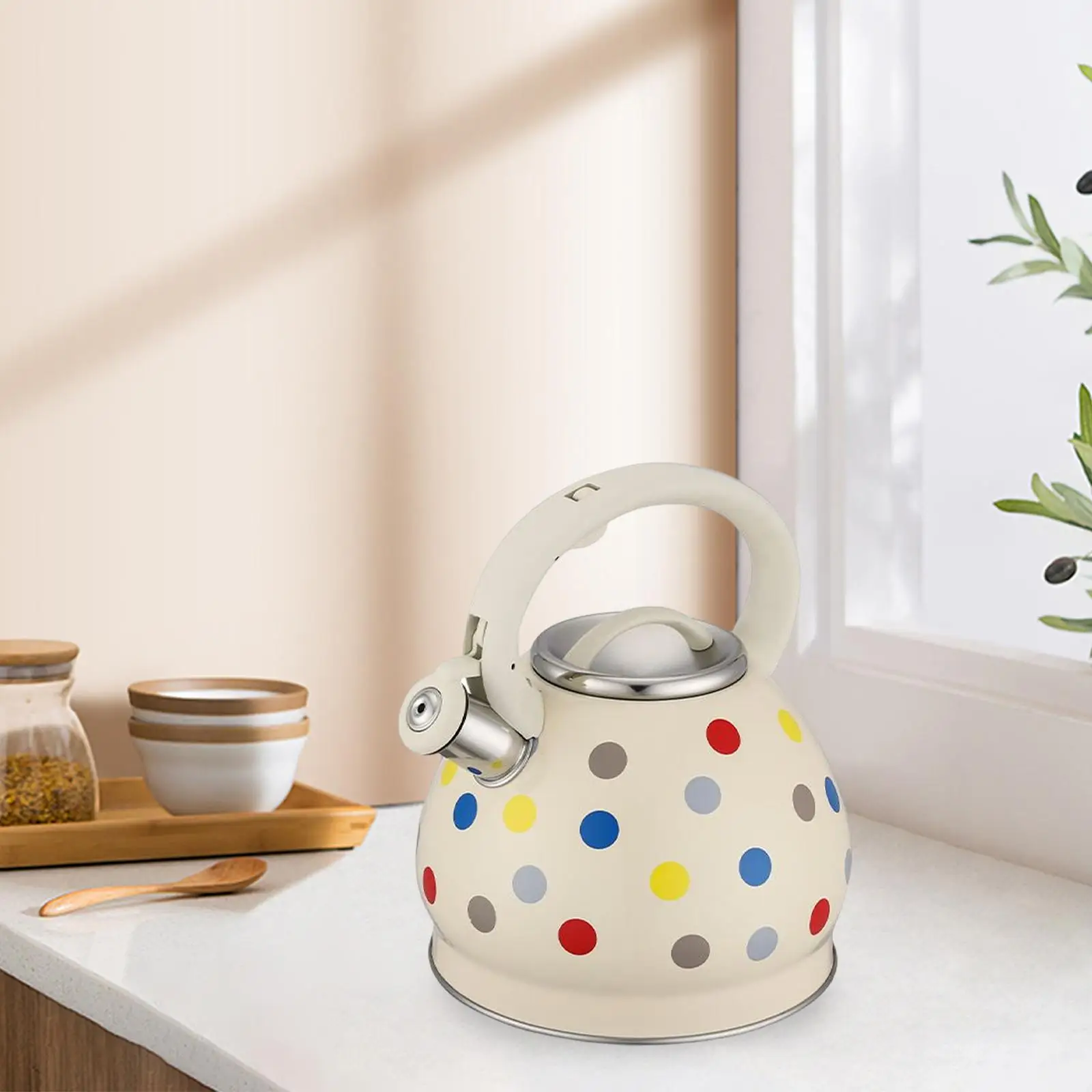 Colorful Dots 3.5 Liters Tea Kettle Whistling Anti Scalding Handle Apply to Various Stovetops Thickened Bottom Fast Boiling