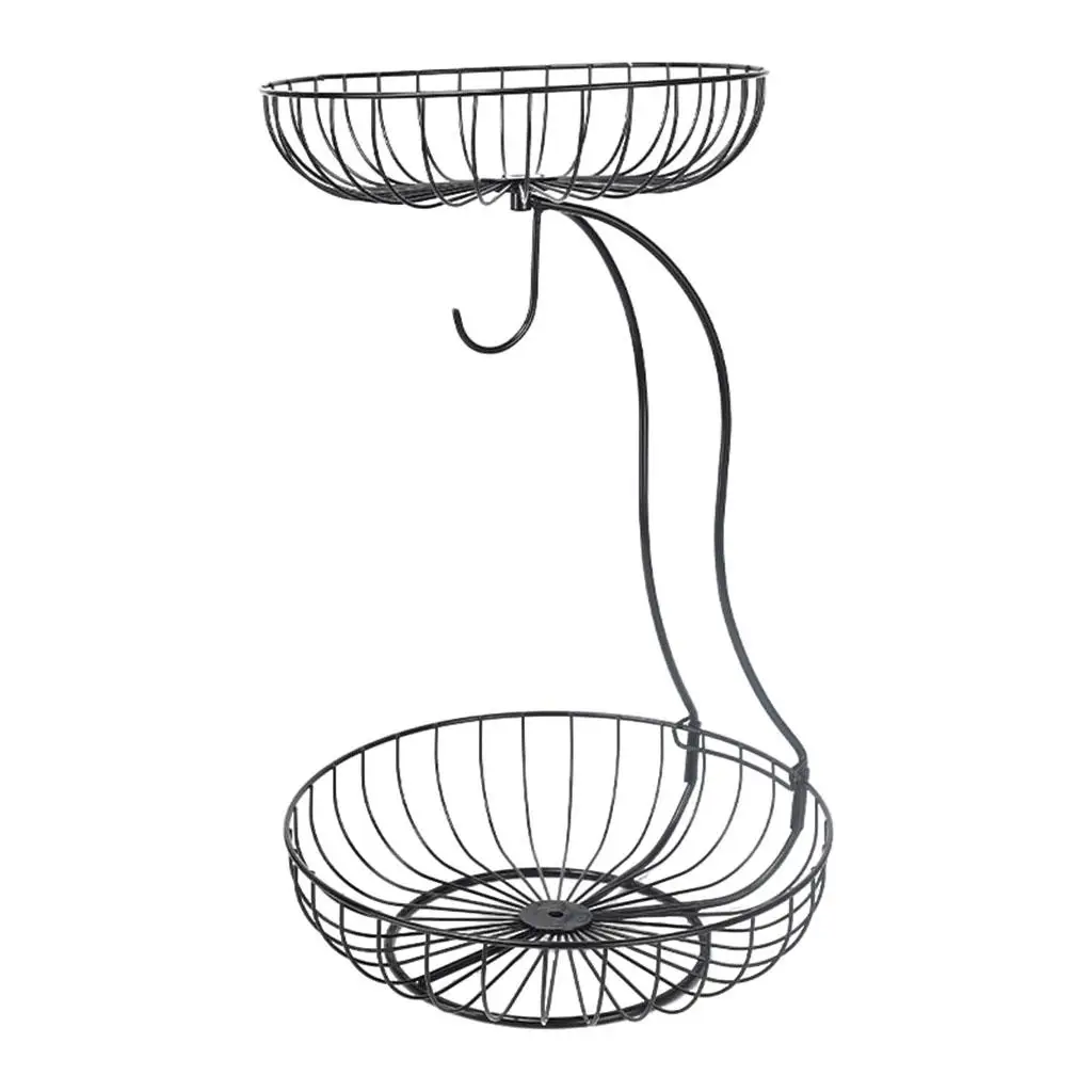 Home Iron Wire 2 Tier Fruit Basket Holder Bowl Countertop Storage Rack Decor