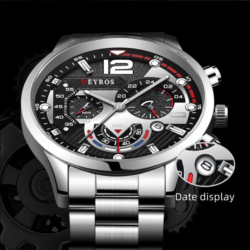 ファッションメンズラグジュアリーブラックレザーストラップクォーツ腕時計日付発光の時計は、ビジネスカジュアル男性時計リロイhombre| | -  AliExpress