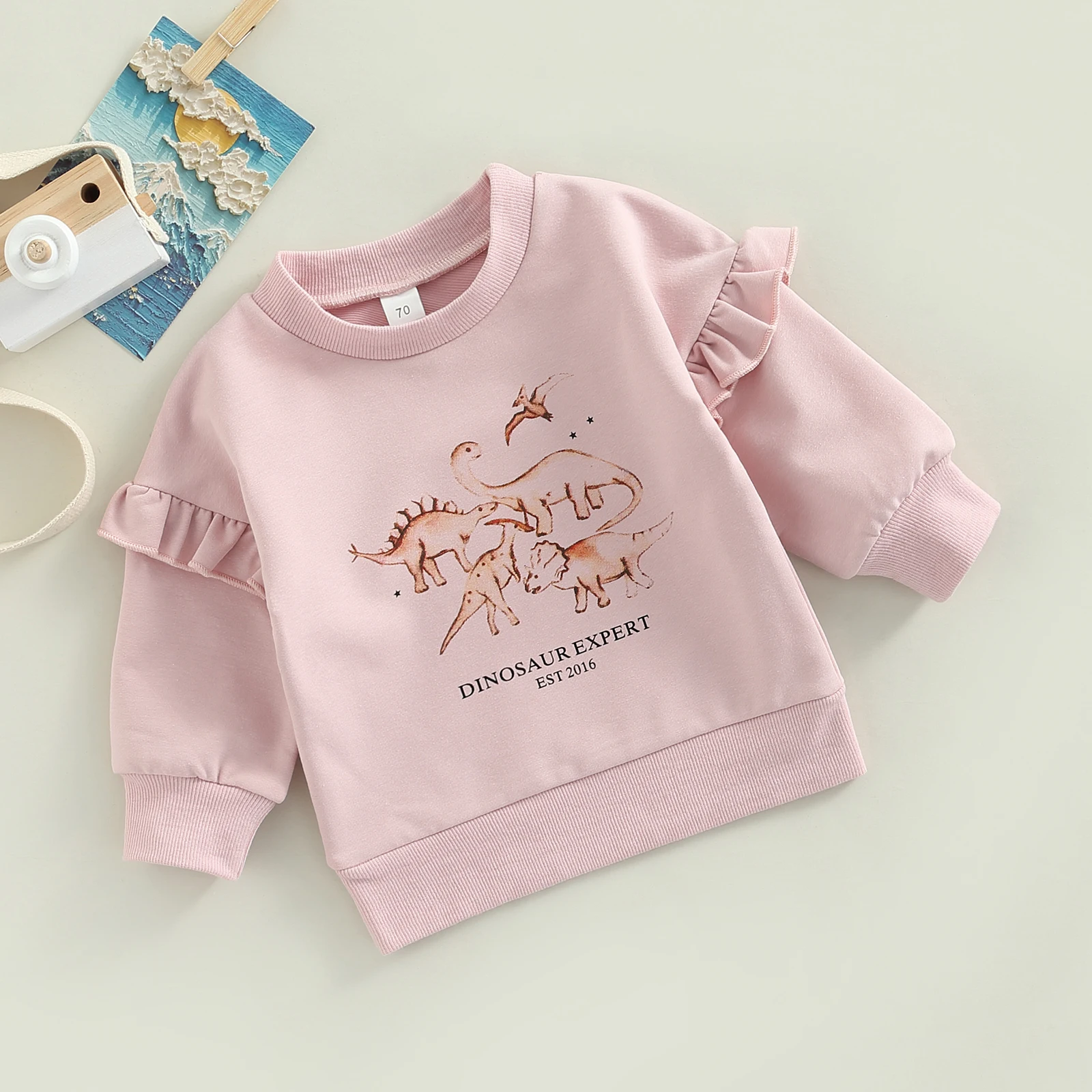 Ma&Baby 3M-3Years  Autumn Spring Dinosaur Sweatshirts Toddler Newbrn Infant Baby Girls  Cartoon Print Ruffle Long Sleeve Tops