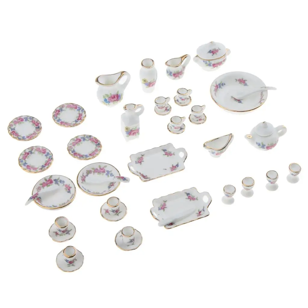1/12th Teaware China Ceramic Tea Set Dolls House Miniatures 