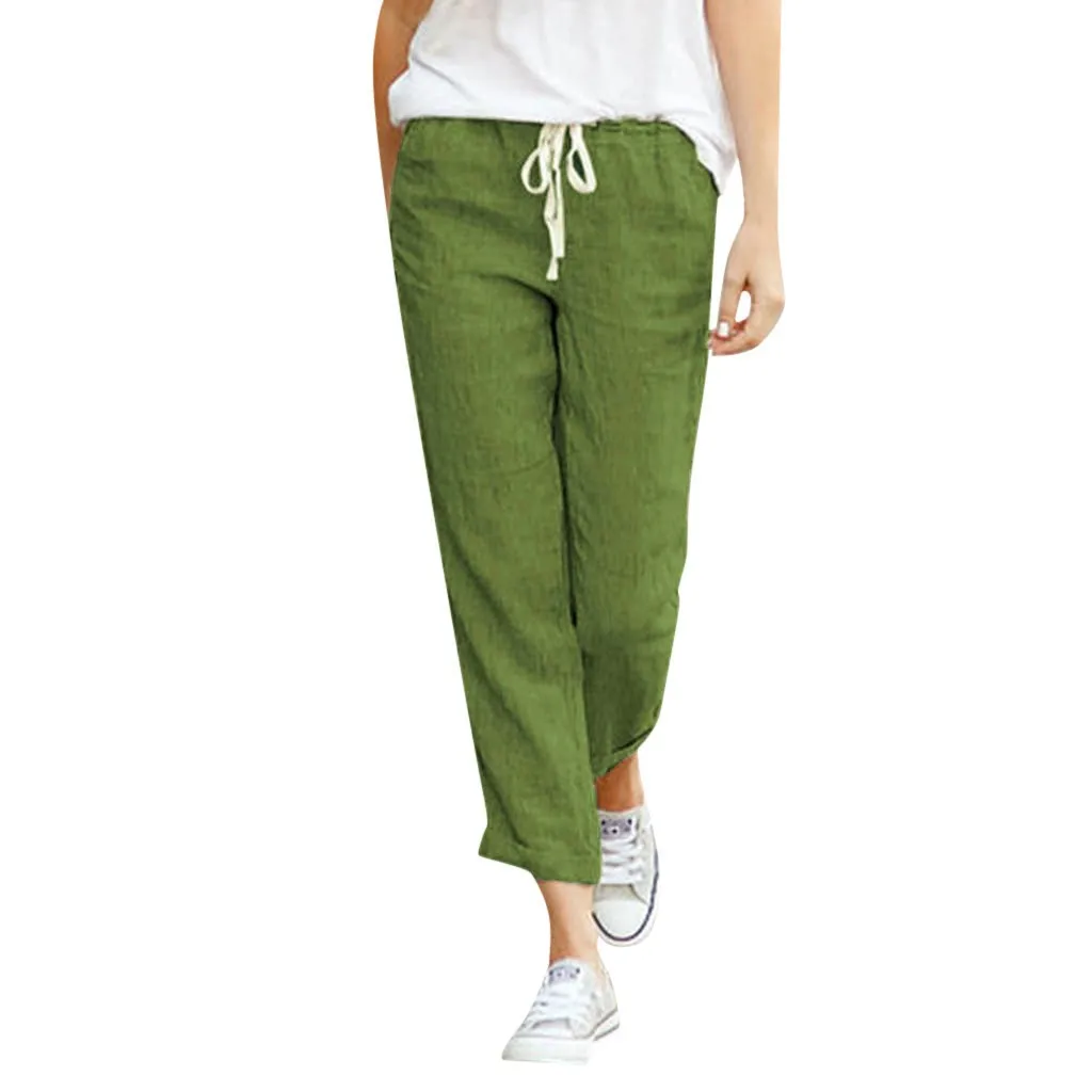 Льняные брюки женские зеленые