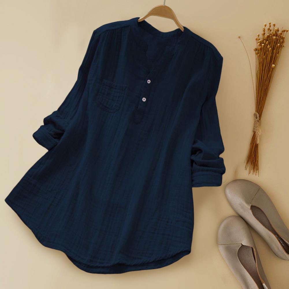 Title 4, Summer Loose Woman Shirt Vintage Semi-open V Ne...