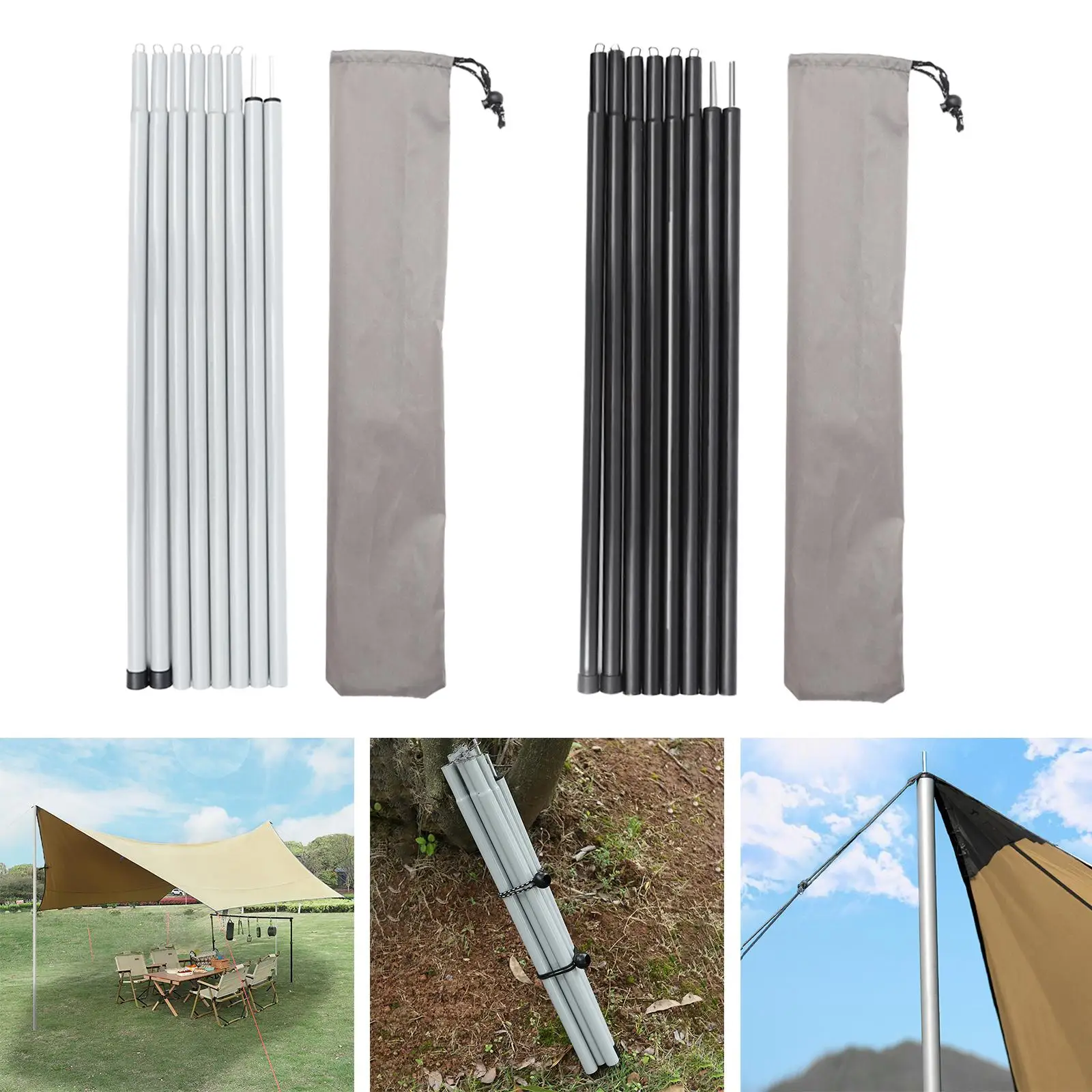 8x Tent Rods Awning Support Pole with Storage Bag Adjustable