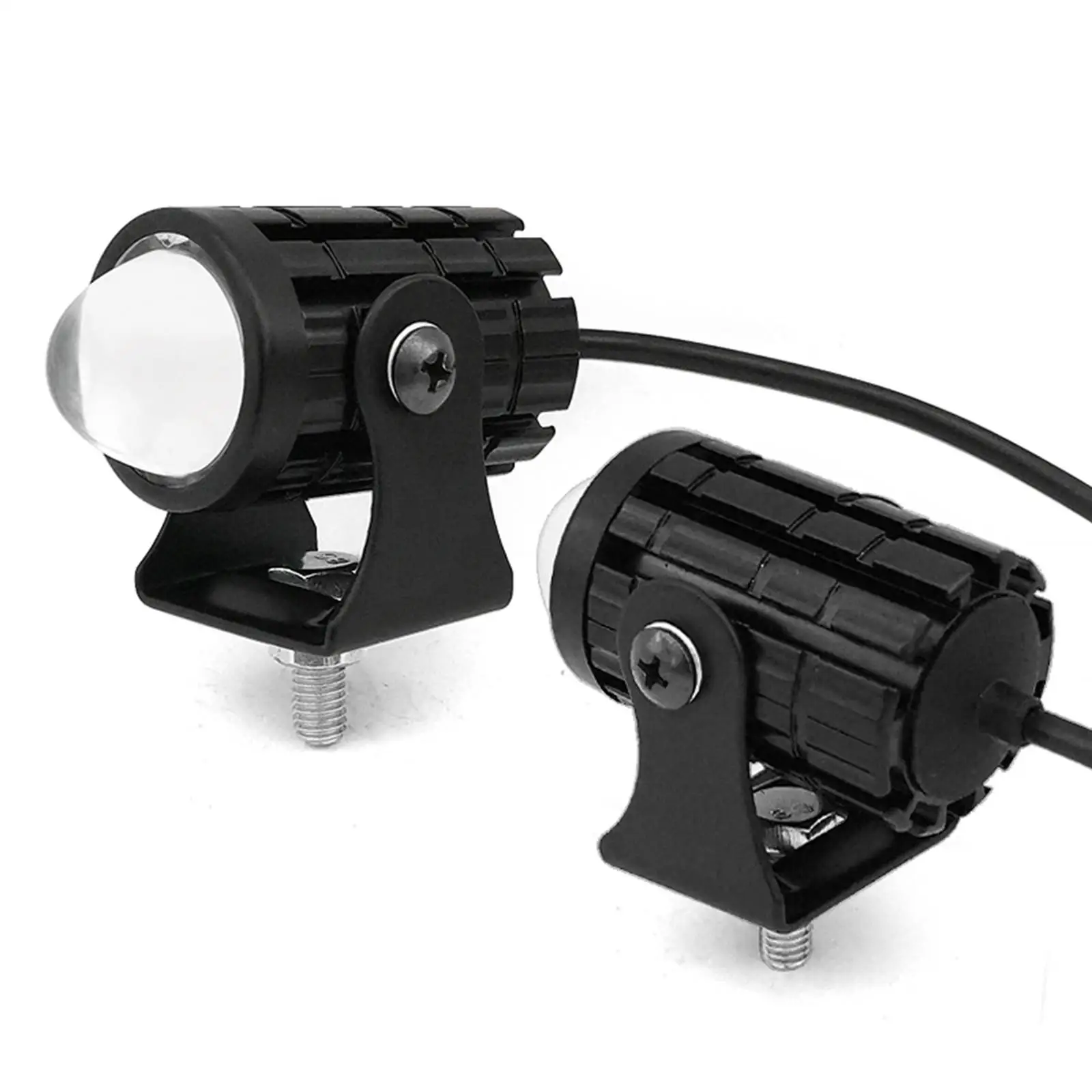 Universal Motorcycle LED Headlight Projector Lens Dual Color ATV Scooter Driving Racer Light Auxiliary Spotlight Lamp