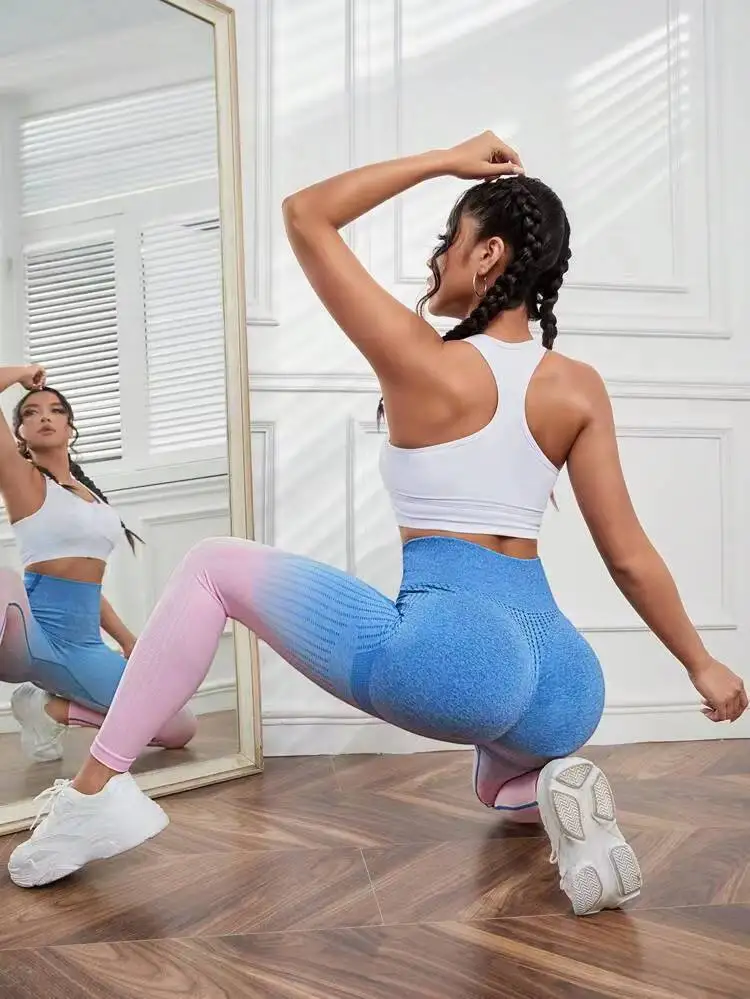 S507b265c404a47c3bfecede892da8b83P Sexy Women Yoga Leggings Gradient Seamless Sports Legging Gym Fitness Clothing Workout Leggins New Booty Push Up Tights Leggings