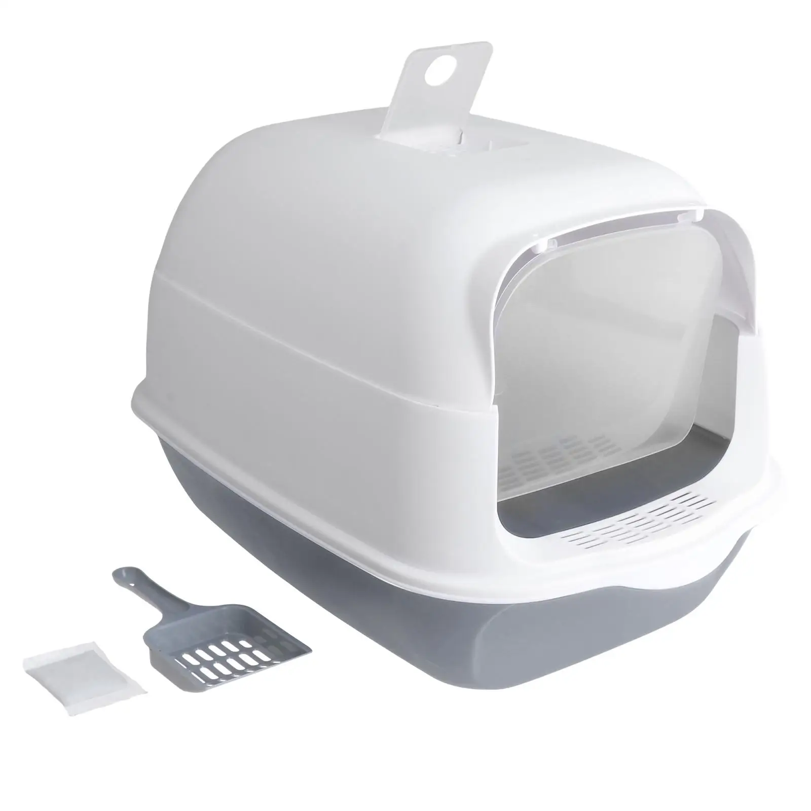 Hooded Cat Litter Box with Lid Enclosed Cat Toilet Reusable Kitten Potty