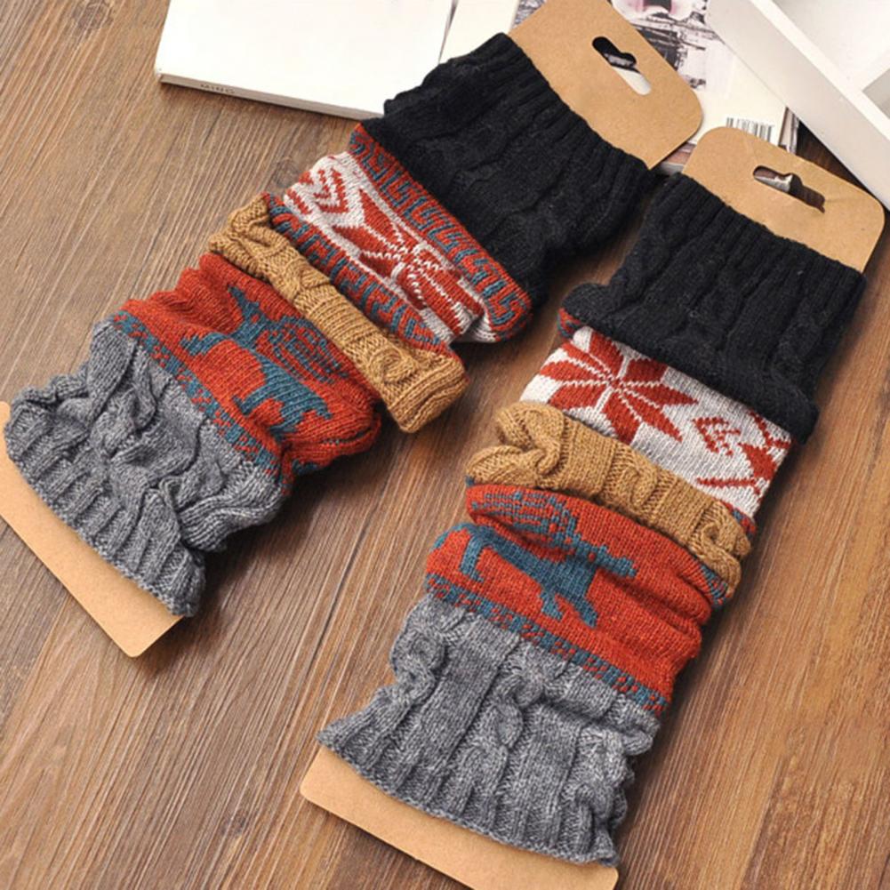 1 Pair Christmas Deer Snowflake Patterns Crochet High Stretchy Knit Knee-High Winter Boot Socks Leg Warmers_voghion.com